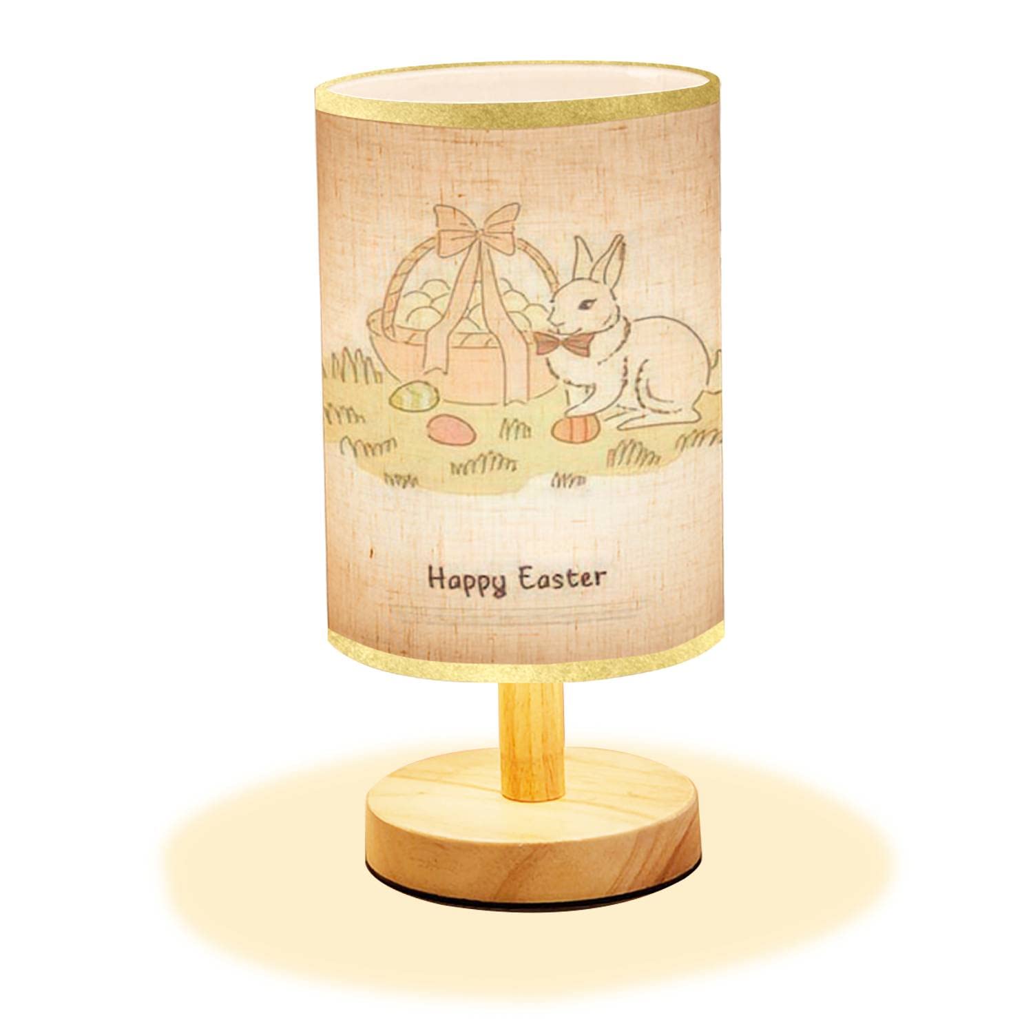 Minimalist Wooden Bedside Table Lamp with Flaxen Fabric Shade - Traditional Easter Rabbit Decor with Bow - Nightstand Lamp for Bedroom & Living Room - Perfect for Holiday Decor, Cozy Reading Nook & Bedside Lighting