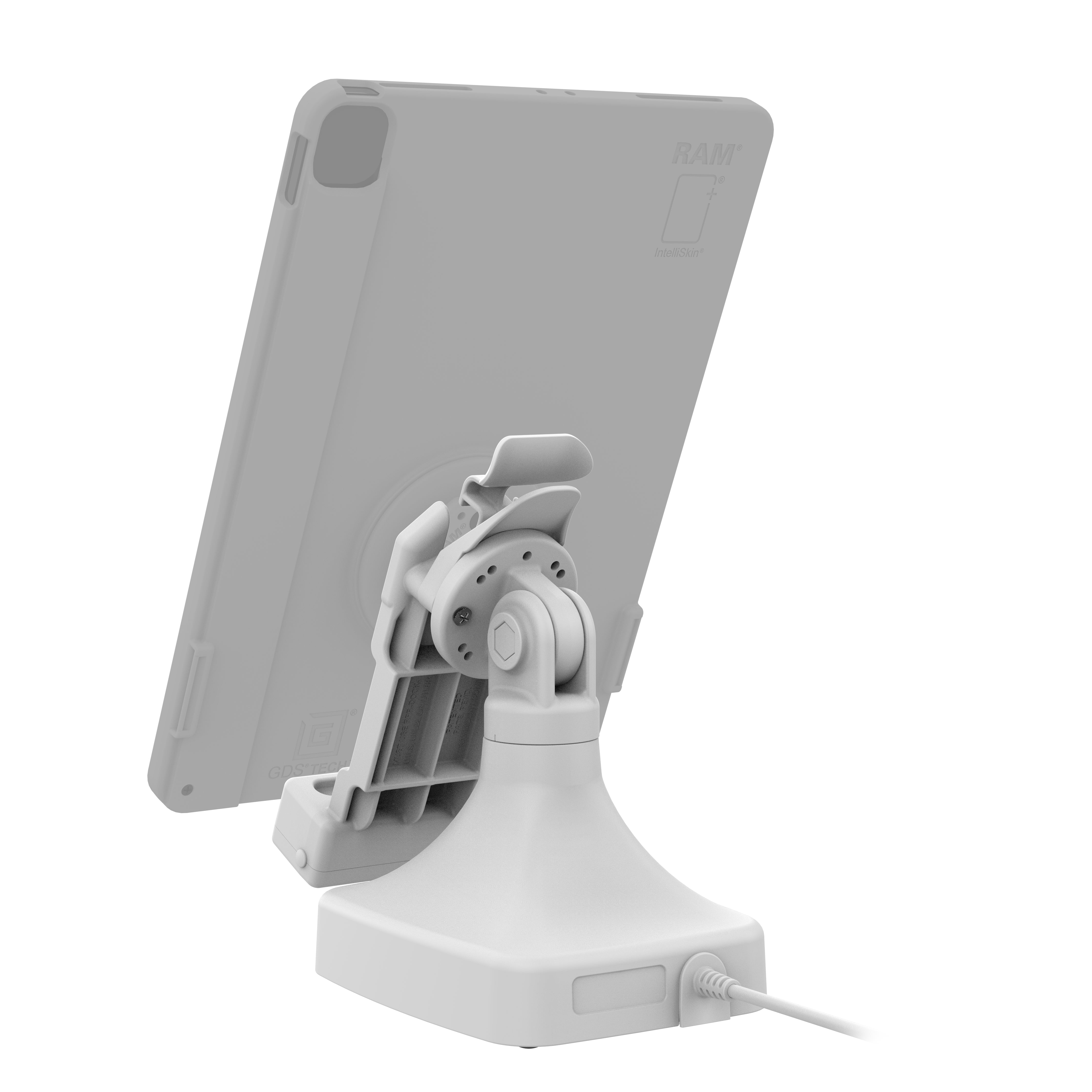 GDS® Uni Conn™ Tilt & Swivel Dock with PoE - Gray (RAM GDS DOCK D14 U1E GRY) | Adjustable Mounting Solution for Tablets & Monitors in Vehicles & Workstations