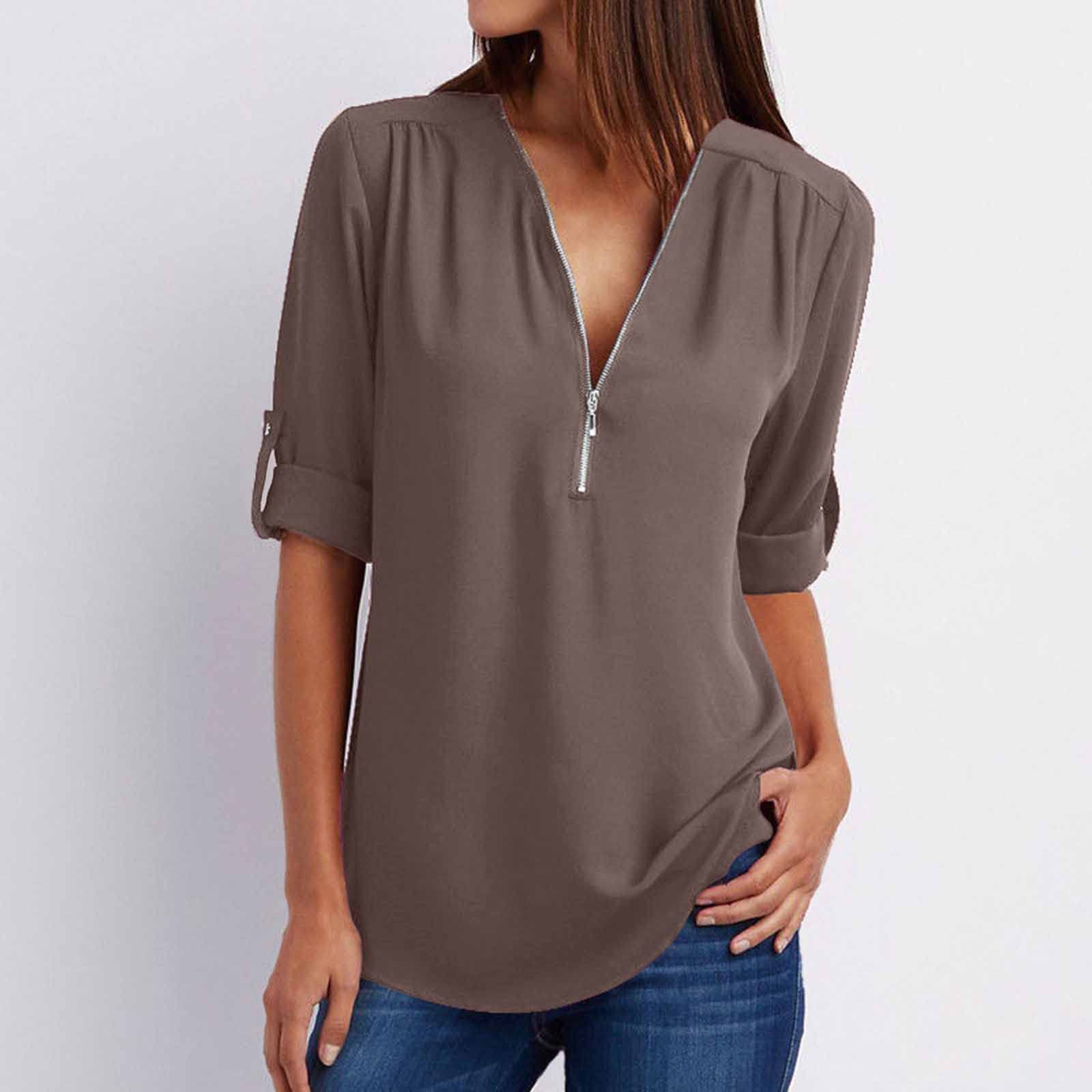 Elegant Chiffon V-Neck Blouse for Women - Casual Loose Fit Long Sleeve Top for Summer & Fall