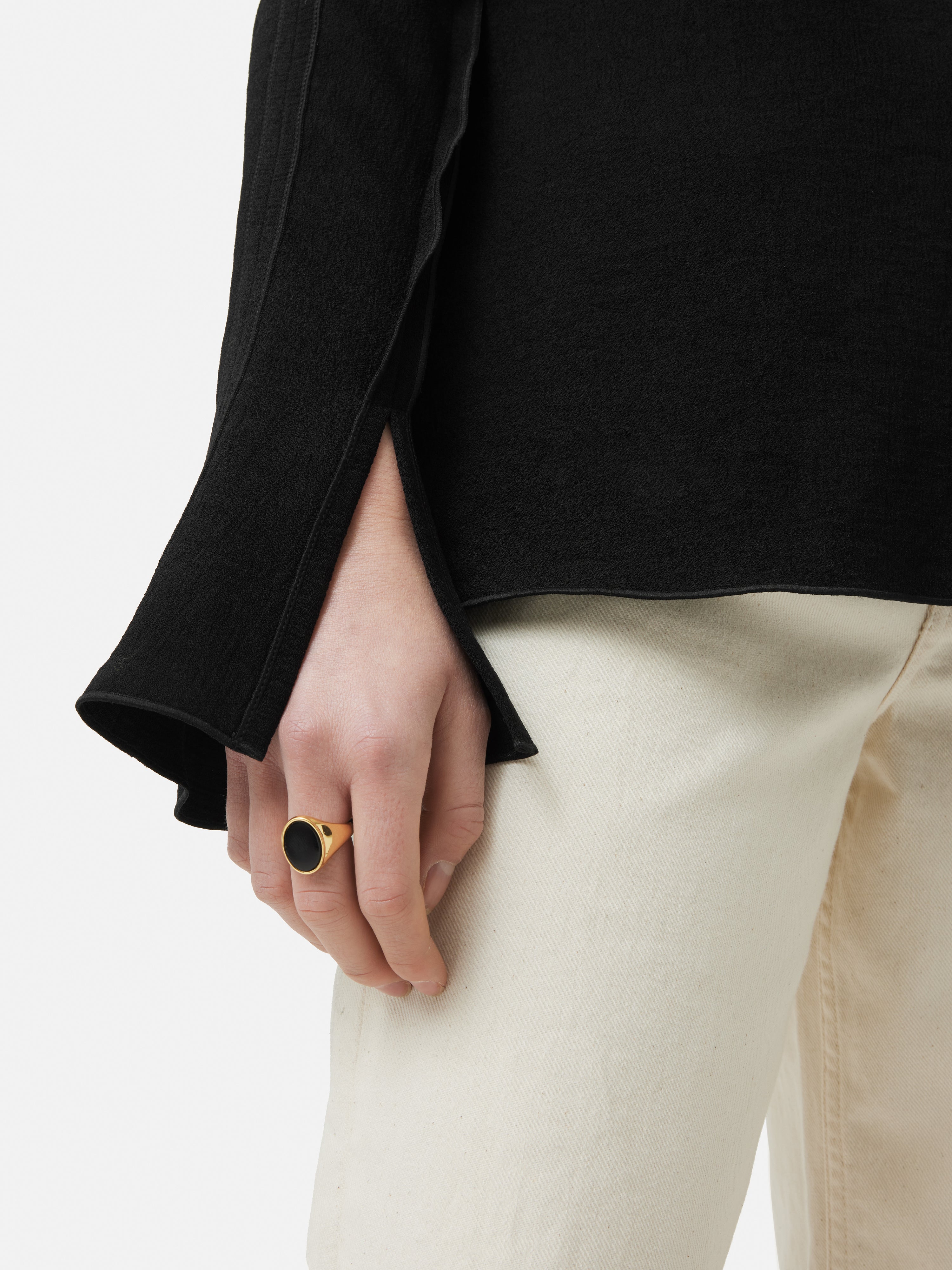 Japanese Crepe Seamed Shirt for Women - Soft Black Blouse with Elegant Ruffles | Perfect for Office Wear, Date Night & Special Occasions