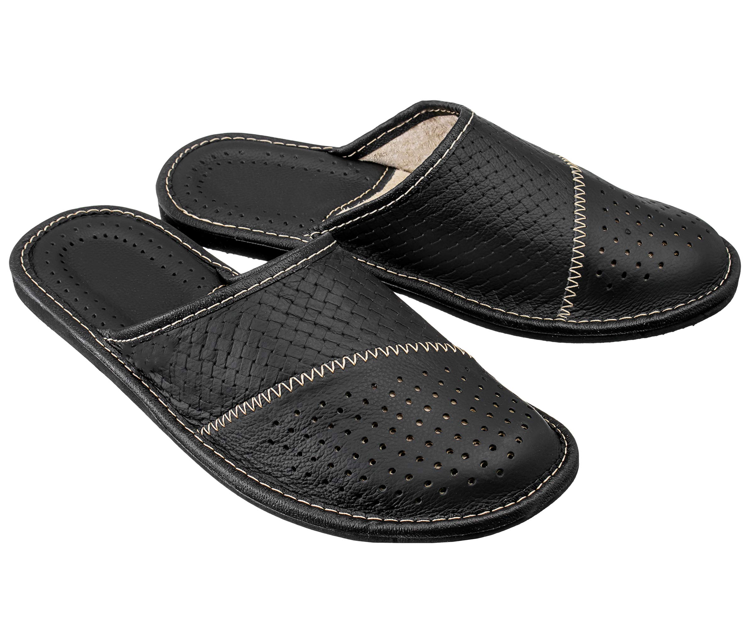 Premium Men's Leather House Slippers - Soft Indoor/Outdoor Comfort Slippers for Men with Non-Slip Sole - Perfect for Home, Lounge & Backyard Relaxation