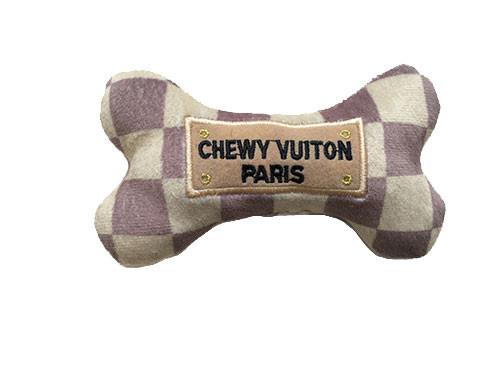 Durable Checker Chewy Vuiton Bone Dog Toy - Safe Puppy Chew Toy for Teething, Aggressive Chewers - Perfect for Indoor Play, Outdoor Fetch & Training Rewards
