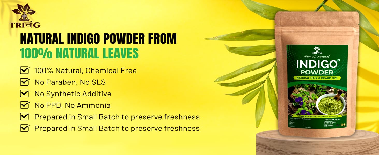 Trivang 100% Organic Herbal Indigo Powder (400G) - Natural Hair Dye for Gray Coverage & Damage Protection | Chemical-Free Hair Coloring Solution for Men & Women | Perfect for DIY Hair Care & Ayurvedic Treatments