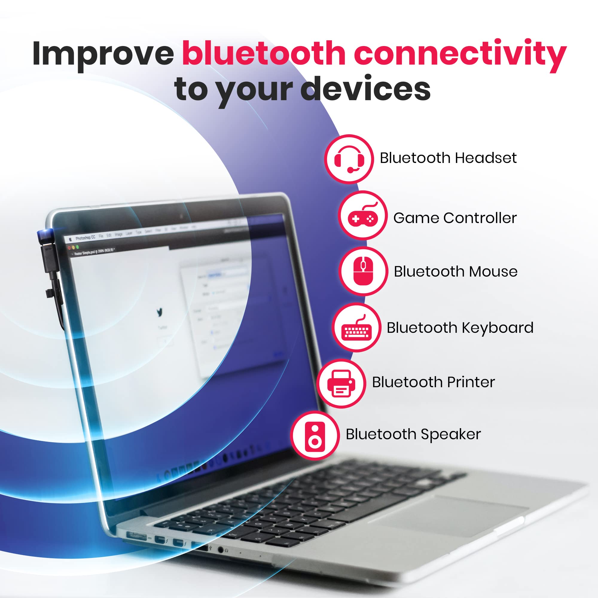 GTW Blue Beacon Bluetooth Extender & Headphones Headset Speakers Keyboard Mouse Adapter | Compatible with Plantronics Poly USB-C BT Dongle | Wireless Transfer for Computer Desktop Laptop MDA220 USB Hub | Ideal for Office Meetings & Home Entertainment