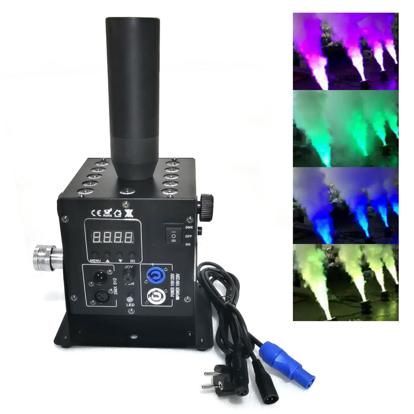 Professional CO2 RGB Fog Smoke Machine with 6M Hose - Vertical CO2 Cannon Fogger, Smoker Air Column, 70W Single Tube, LED 12x3W, DMX Control - Perfect for Halloween Parties, Stage Performances, and Special Effects Events