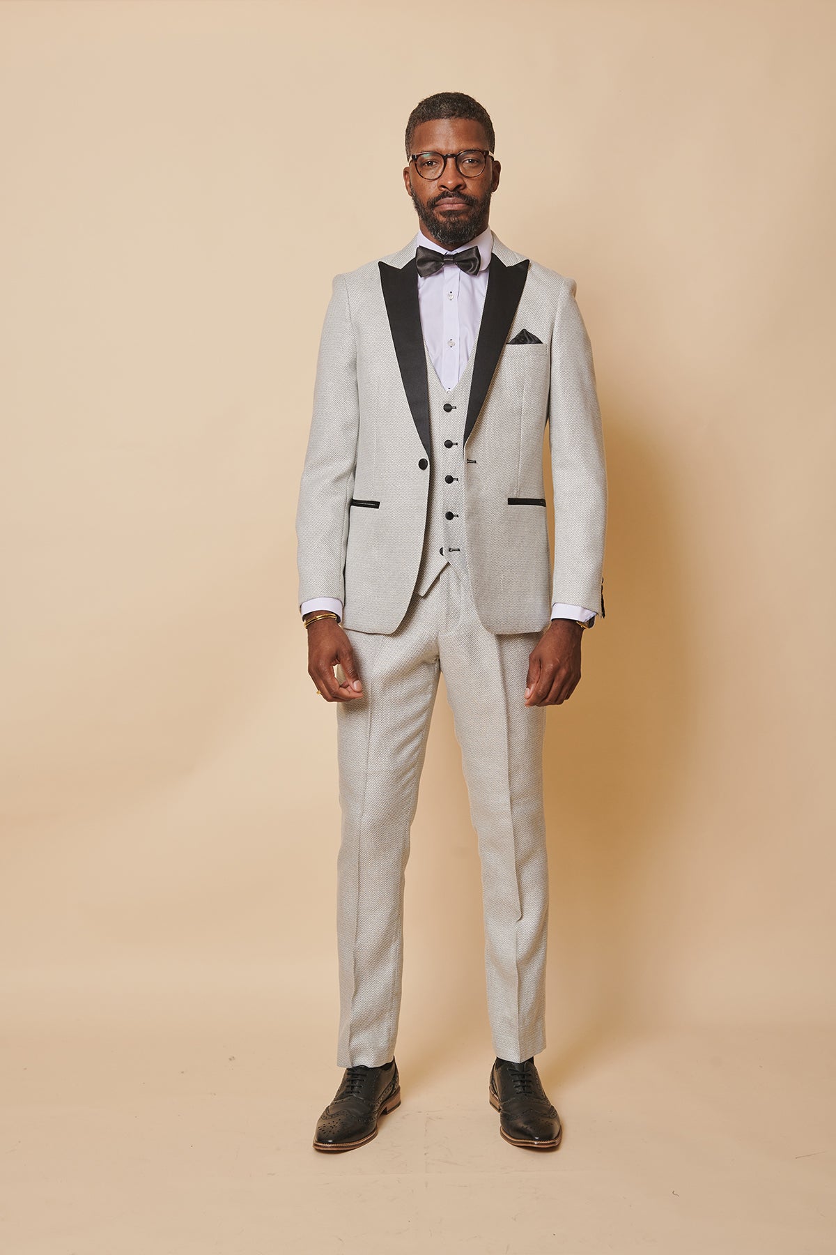 Spencer Men's Stone Tuxedo Lapel 3-Piece Suit Set - Formal Wedding, Prom & Business Attire