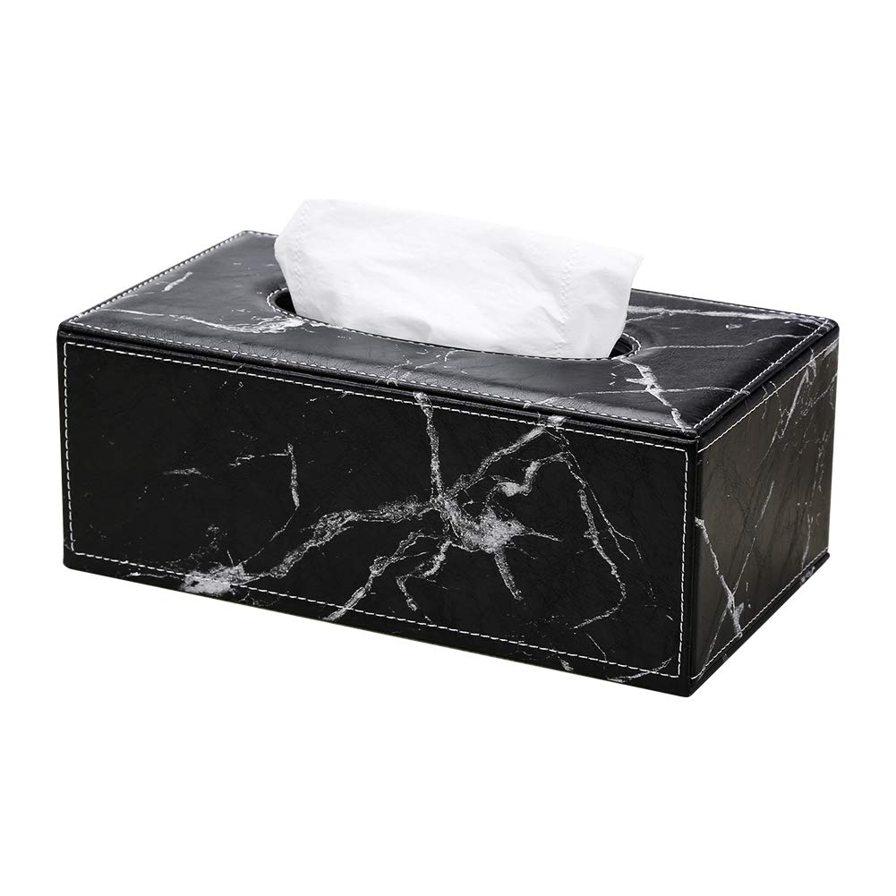 GORESE PU Leather Rectangular Tissue Box Cover - Stylish Tissue Box Holder for Home, Office, Bedroom, Desk, Nightstand, Bathroom & Car - Black Marble Design | Perfect for Living Room Decor, Office Organization & Car Interior Accessories