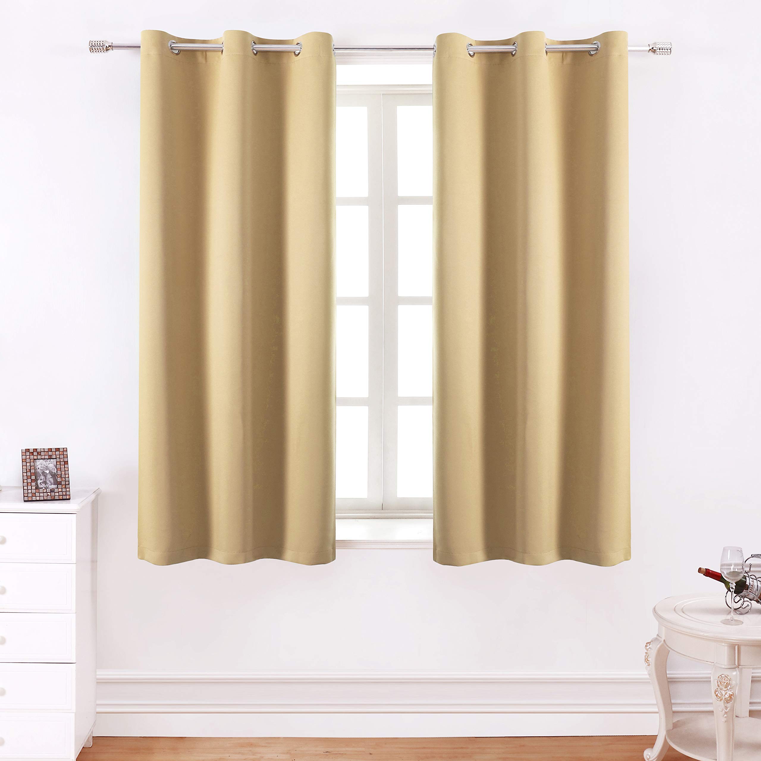 WONTEX Blackout Curtains for Bedroom & Living Room - Thermal Insulated Room Darkening Window Drapes with Grommet Top, 38 x 54 Inches, Beige (2 Panels) - Perfect for Home Theater, Nursery & Light Sleepers