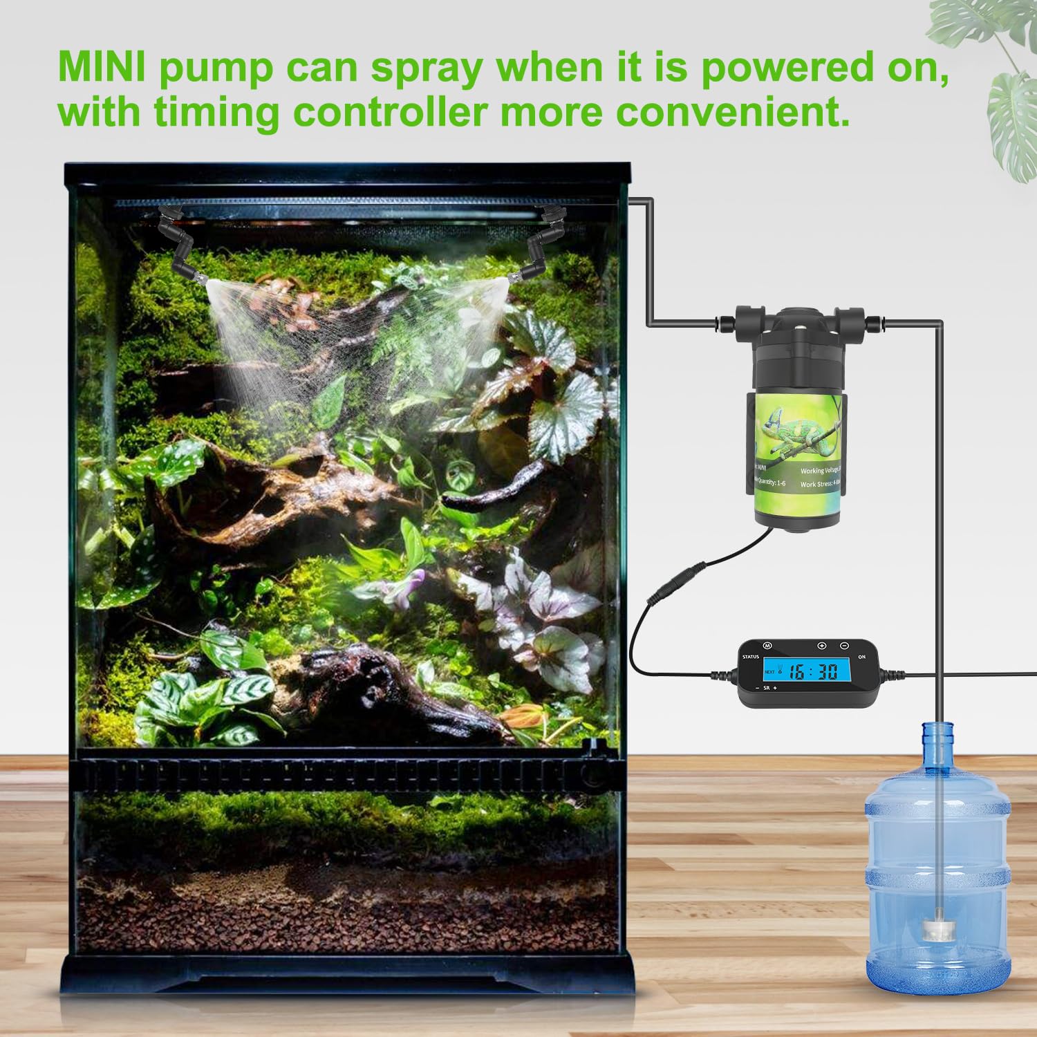 Automatic Reptile Misting System with Timer - 6 Nozzle Terrarium Humidifier, Self-Priming Quiet Pump for Amphibians, Vivariums & Paludariums | Perfect for Chameleons, Frogs & Tropical Reptile Habitats