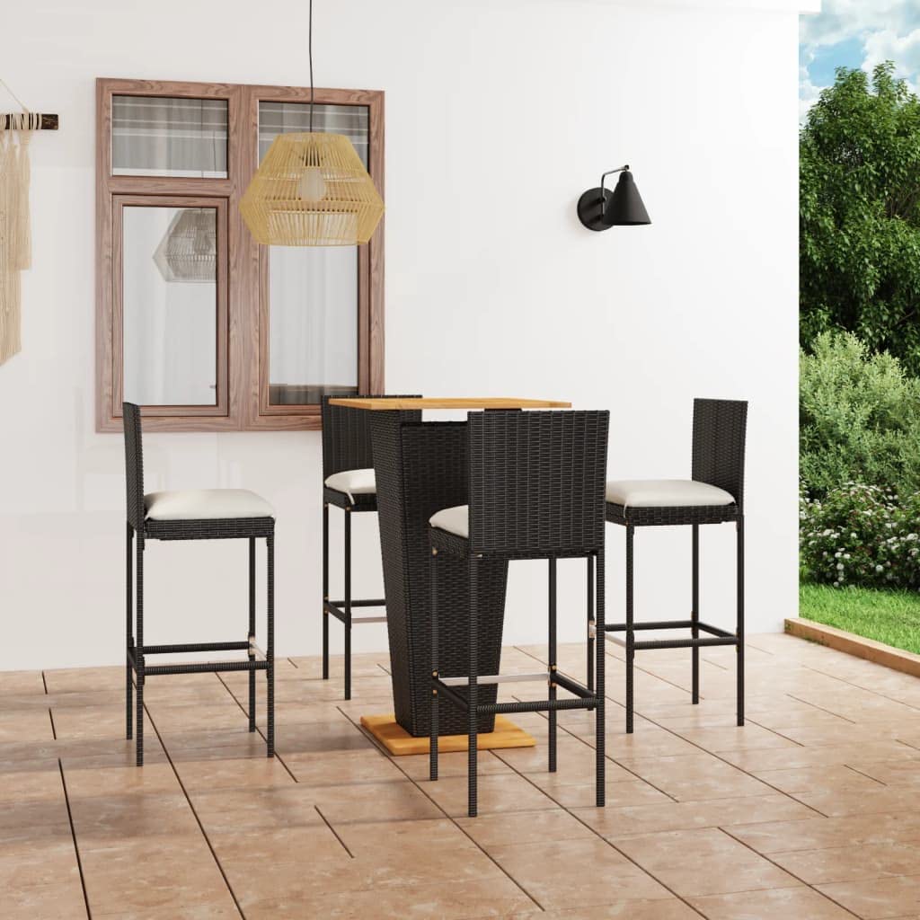 vidaXL 5-Piece Patio Bar Set with Cushions - Black Poly Rattan Outdoor Dining Furniture for Garden, Balcony, Backyard & Terrace | Perfect for Entertaining, Relaxing & Al Fresco Dining