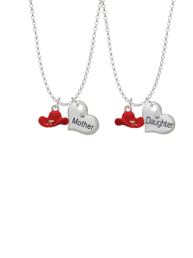 Delight Jewelry Silvertone Enamel Cowboy Hat Mother Daughter Heart Necklace Set (2 Pcs) - 19+2 Inch Adjustable Chain - Western Style Matching Jewelry for Women - Perfect for Mother's Day, Birthday Gifts & Cowgirl Fashion Accessories