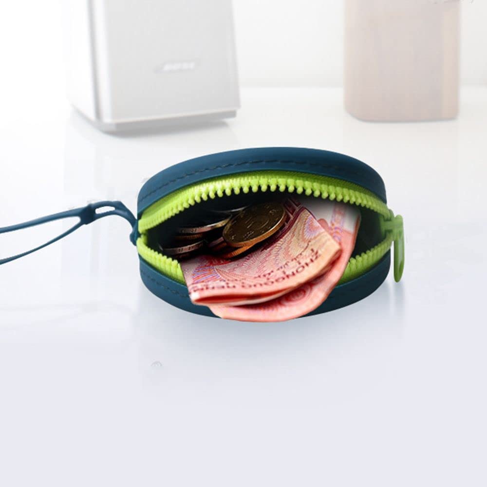 Round Silicone Coin Purse & Mini Wallet - Cute Headphone Case Pouch for Coins, Cards & Small Accessories (Navy Blue) - Perfect for Travel, Gym & Daily Use