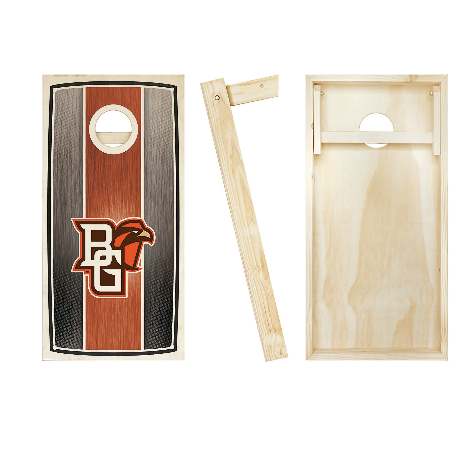 Premium Bowling Green Stained Striped Cornhole Boards Set - 2 Regulation-Sized Boards & 8 Custom Team Logo Bags | Outdoor Lawn Games, Tailgate Parties, Backyard BBQs, and Family Gatherings