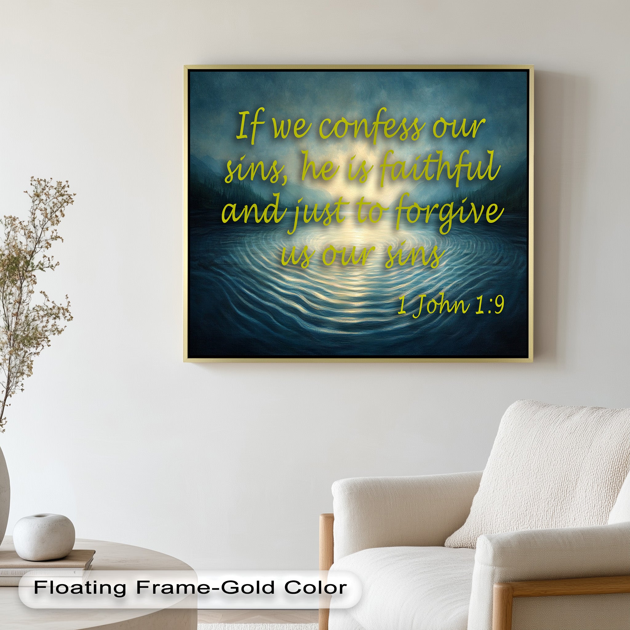 1 John 1:9 Bible Verse Oil Painting - Christian Faith Wall Art Decor for Home, Church & Office - Inspirational Scripture Canvas Print