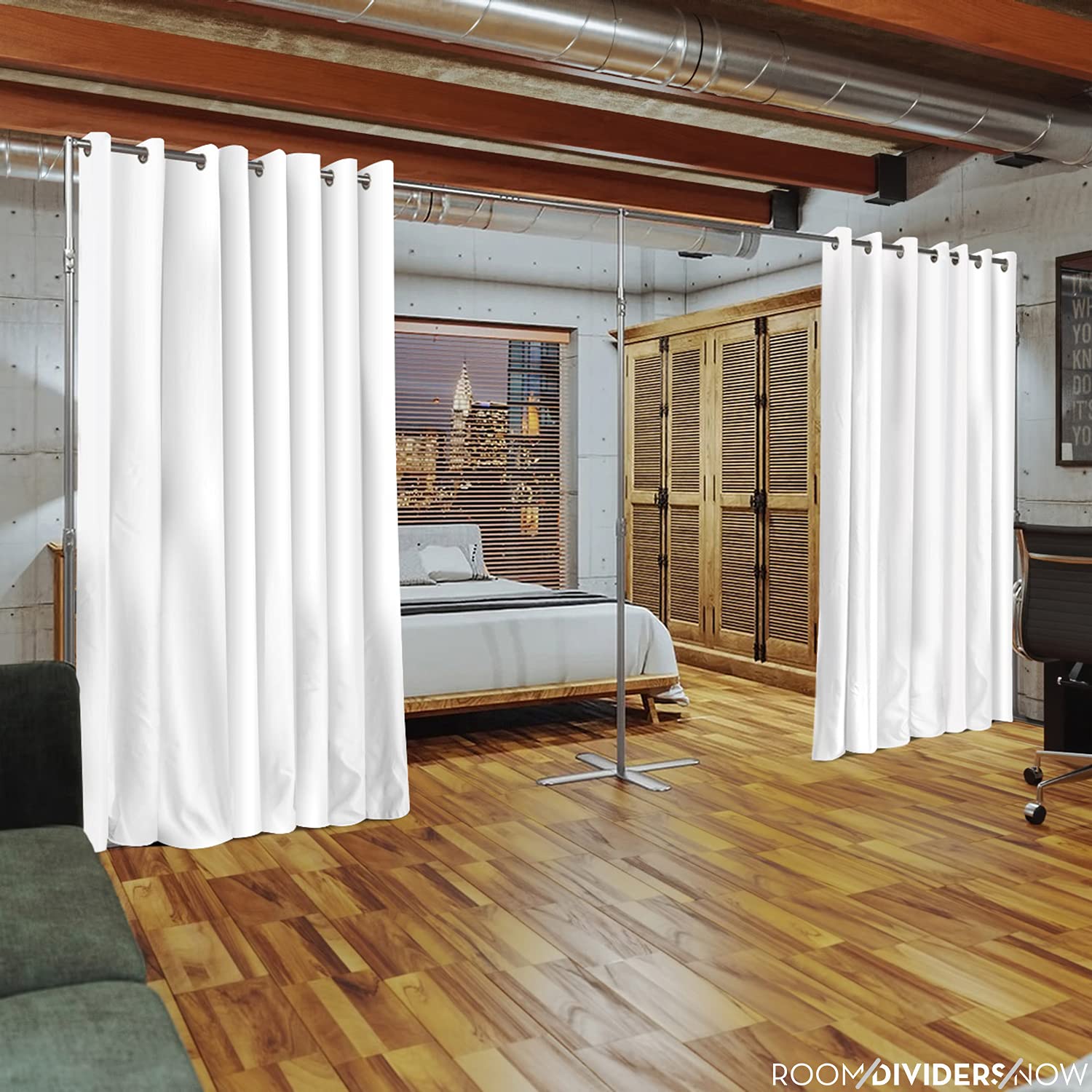 Freestanding Room Divider Stand - XL Size 18ft to 24ft Wide, White | Portable Curtain Partition for Room Separation | Adjustable Room Divider Kit for Home, Office & Events | Perfect for Privacy Screens, Trade Shows & Temporary Walls