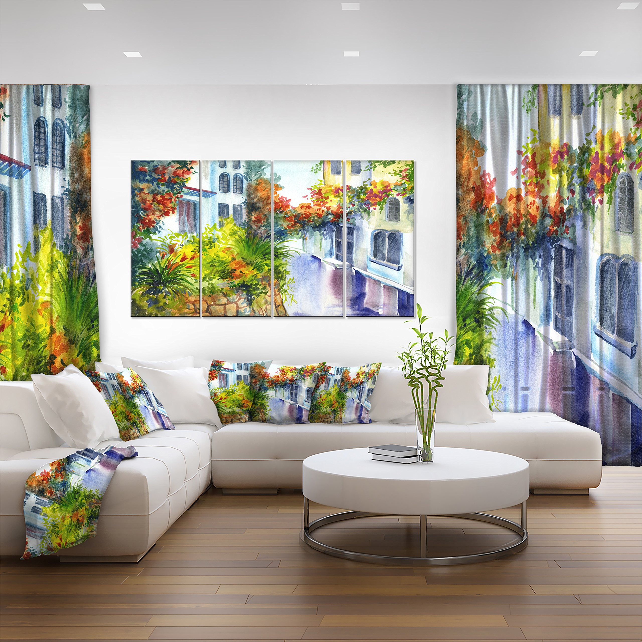 Designart Floral Landscape Canvas Wall Art Print - House Garden Scenery Photography for Living Room & Bedroom Decor