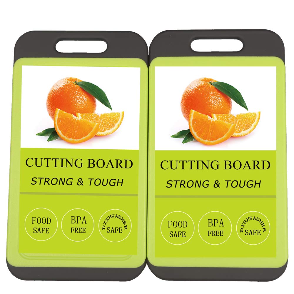Non-Slip Mini Kitchen Cutting Board Mats - BPA Free, Dishwasher Safe with Juice Grooves - Thick Durable Chopping Boards with Easy Grip Handle (2 Pack) - Perfect for Meal Prep, Vegetables & Meat Cutting