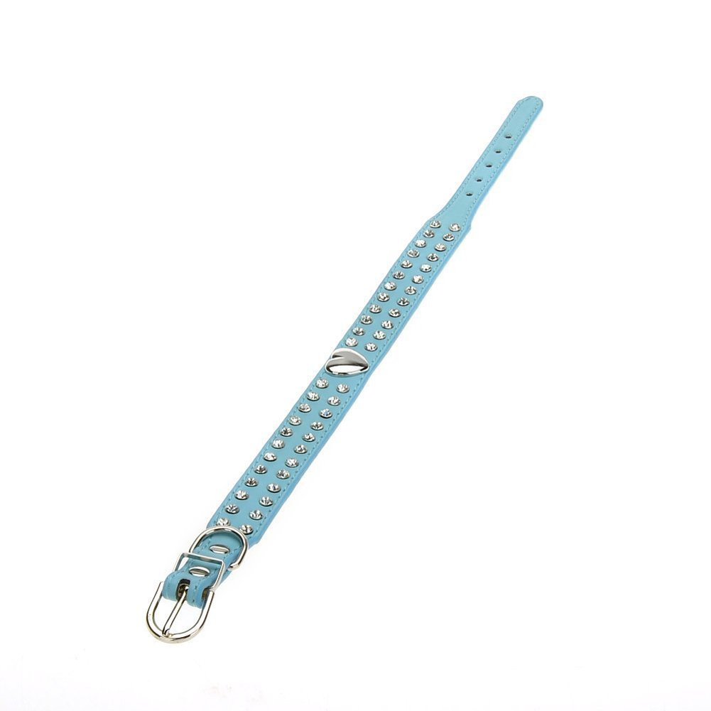Sparkling Rhinestone Heart Studded Leather Dog Collar & Leash Set for Small & Medium Dogs - Blue XS | Fashion Pet Accessories for Walks, Training & Special Occasions
