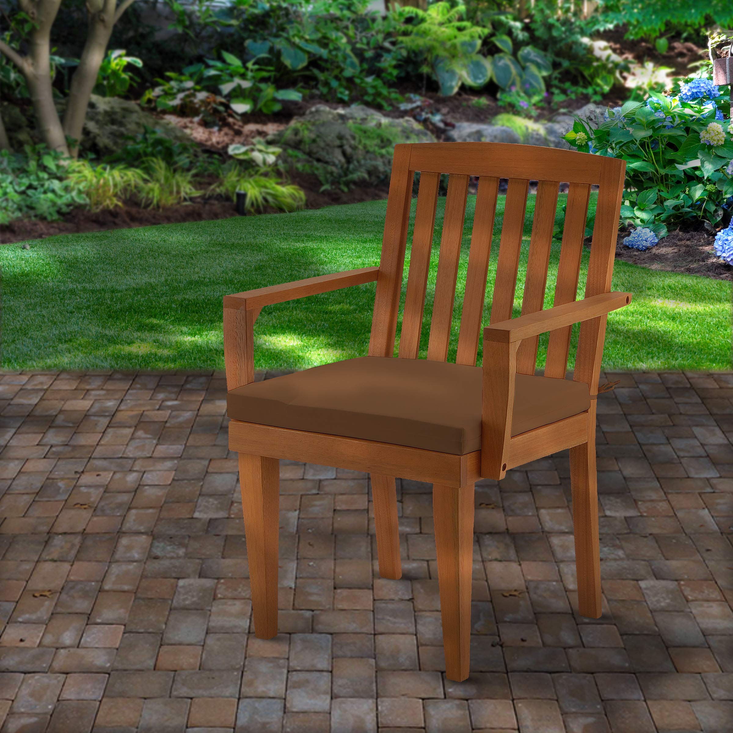 Premium Eucalyptus Wood Patio Dining Armchair with Chocolate Brown Cushion - Outdoor Garden Furniture for Backyard, Deck, and Poolside Relaxation