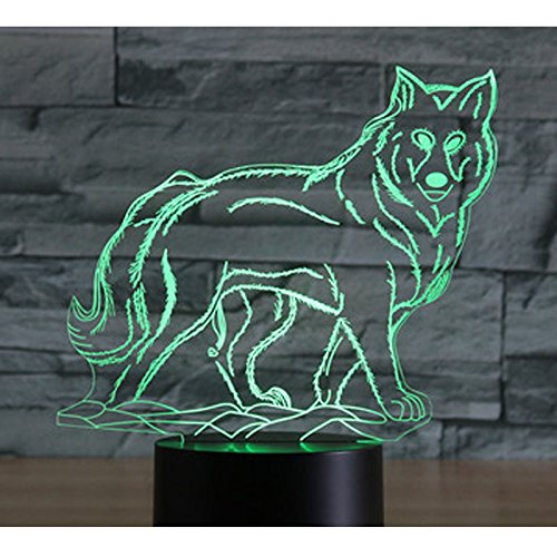 3D Wolf Dog Night Light Lamp - 7 Color Changing LED Illusion Lamp with Touch Switch, USB Powered, Acrylic Base - Perfect for Bedroom, Nursery, Desk Decor & Christmas Gifts