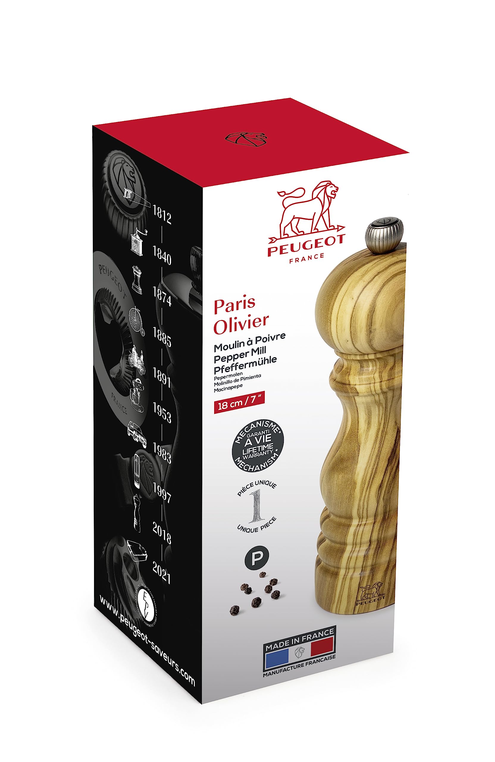 Peugeot Paris Manual Pepper Mill - Adjustable Ceramic Grinder - Natural Olive Wood - Perfect for Kitchen, Dining Table & Gourmet Cooking