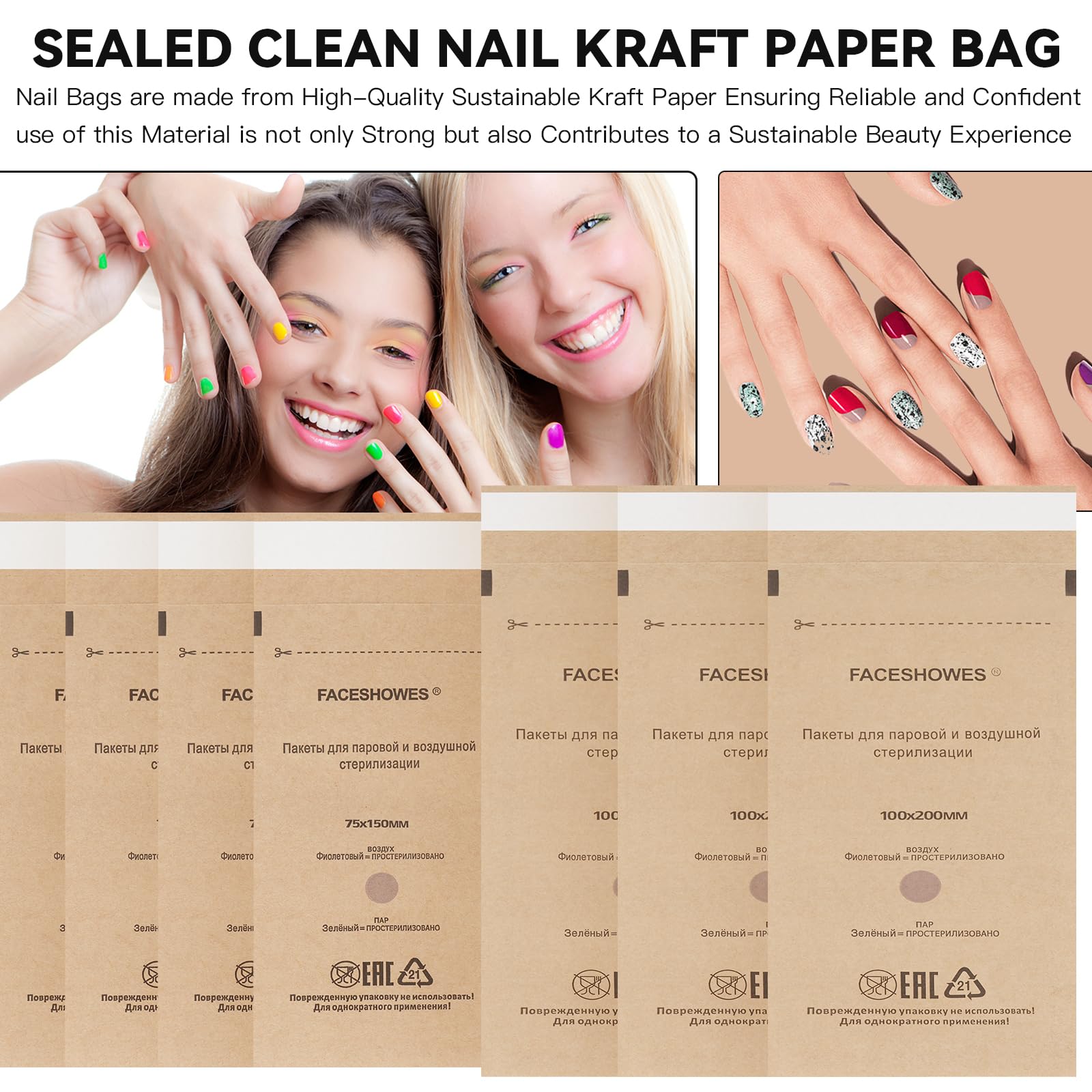 100Pcs Disposable Self-Sealing Sterilization Pouches for Nail Tools & Dental Instruments | LXIANGN Autoclave Sterilizer Bags (100mm x 200mm) | Heat Resistant Kraft Paper for Nail Salons, Dental Clinics & Beauty Spas