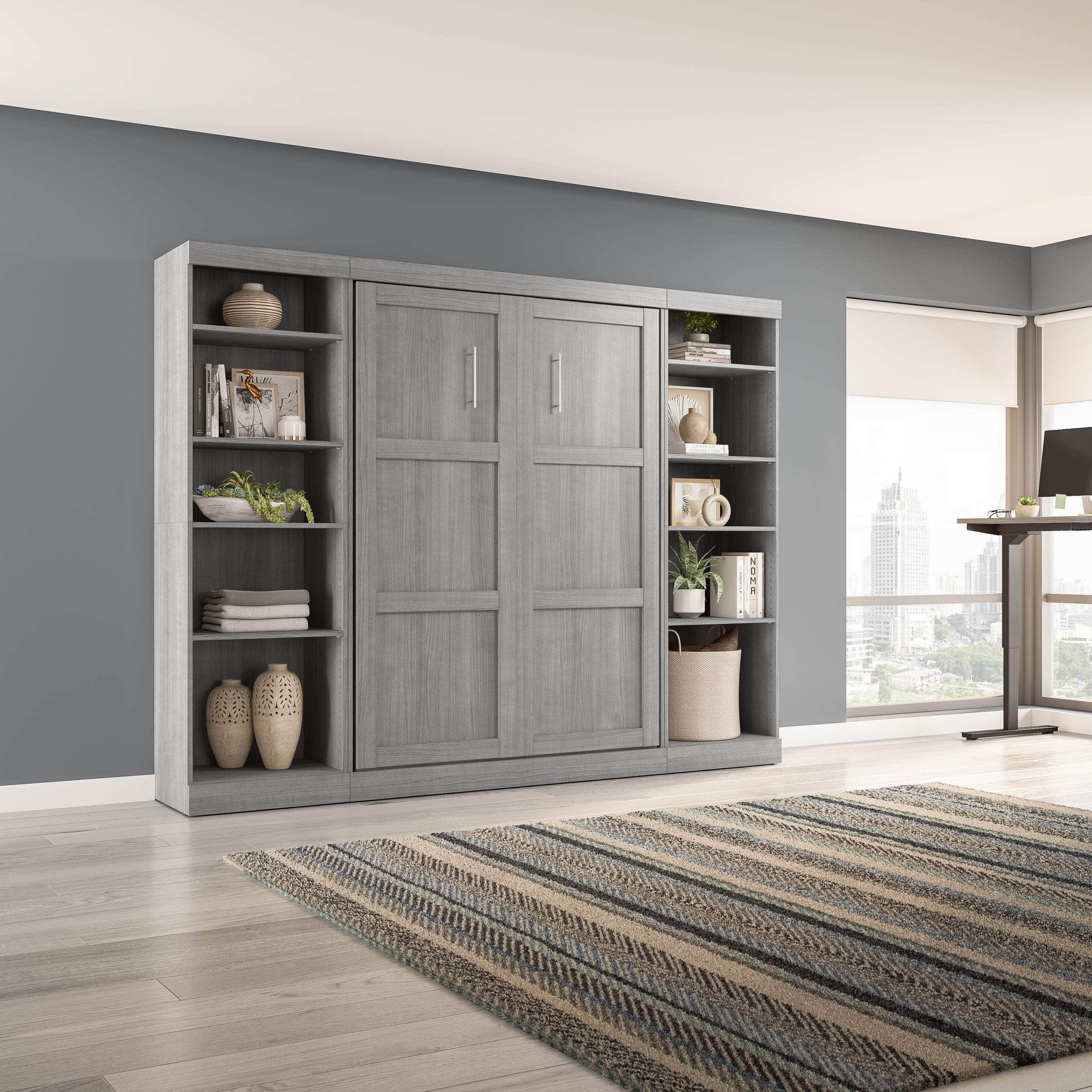 Space-Saving Full Murphy Bed with 2 Storage Units (109W) - 7 Color Options for Home, Office, or Guest Room Use
