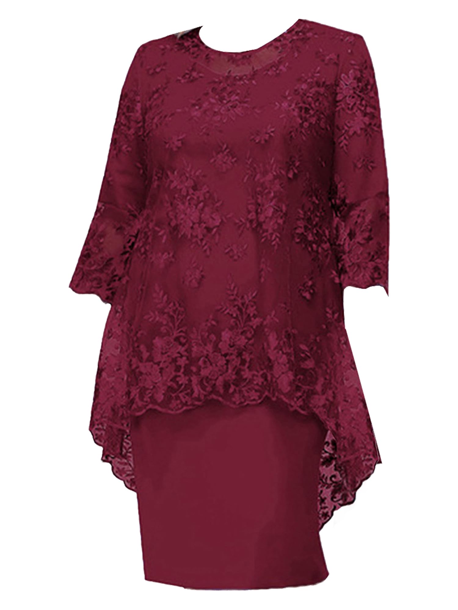 JEATHA Women's Plus Size Mother of the Bride Dress - Short Sleeve Lace Embroidered Formal Cocktail Party Midi Dress for Wedding, Special Occasions & Evening Events