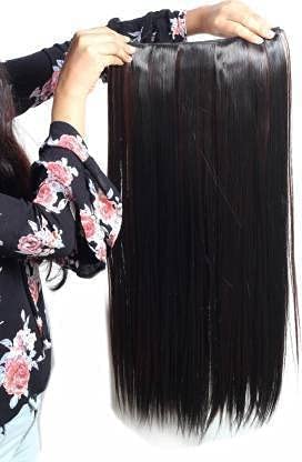 Parhon 24-26 Inch Natural Black Straight Synthetic Hair Wig - Layered Long Hair Extensions with 5 Clips for Women & Girls | Smooth Silky Real Hair for Daily Wear, Parties & Cosplay