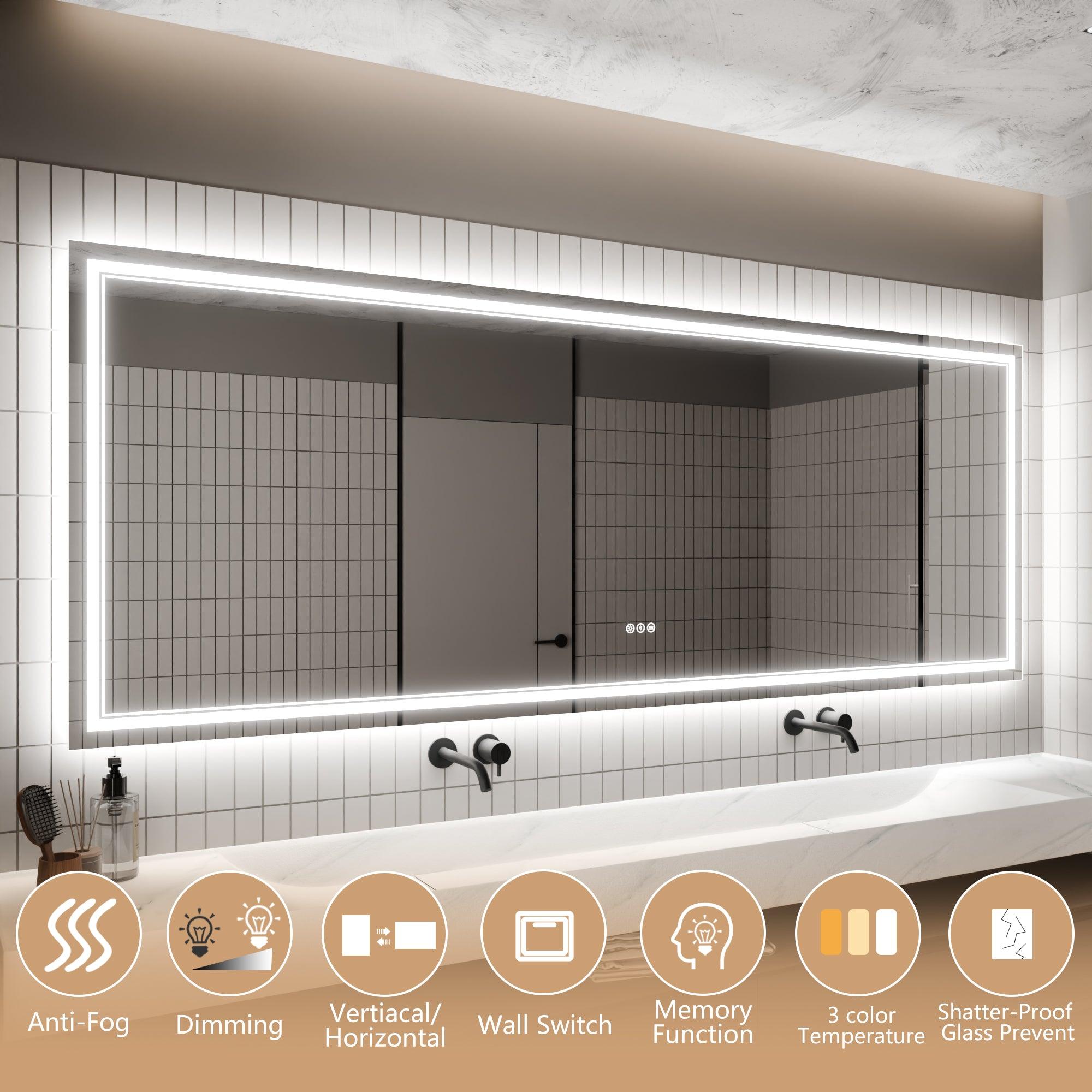 Anti-Fog LED Bathroom Mirror with Dimmable Backlit & Touch Switch - GlareGuard Illuminated Vanity Mirror for Makeup, Shaving & Home Decor