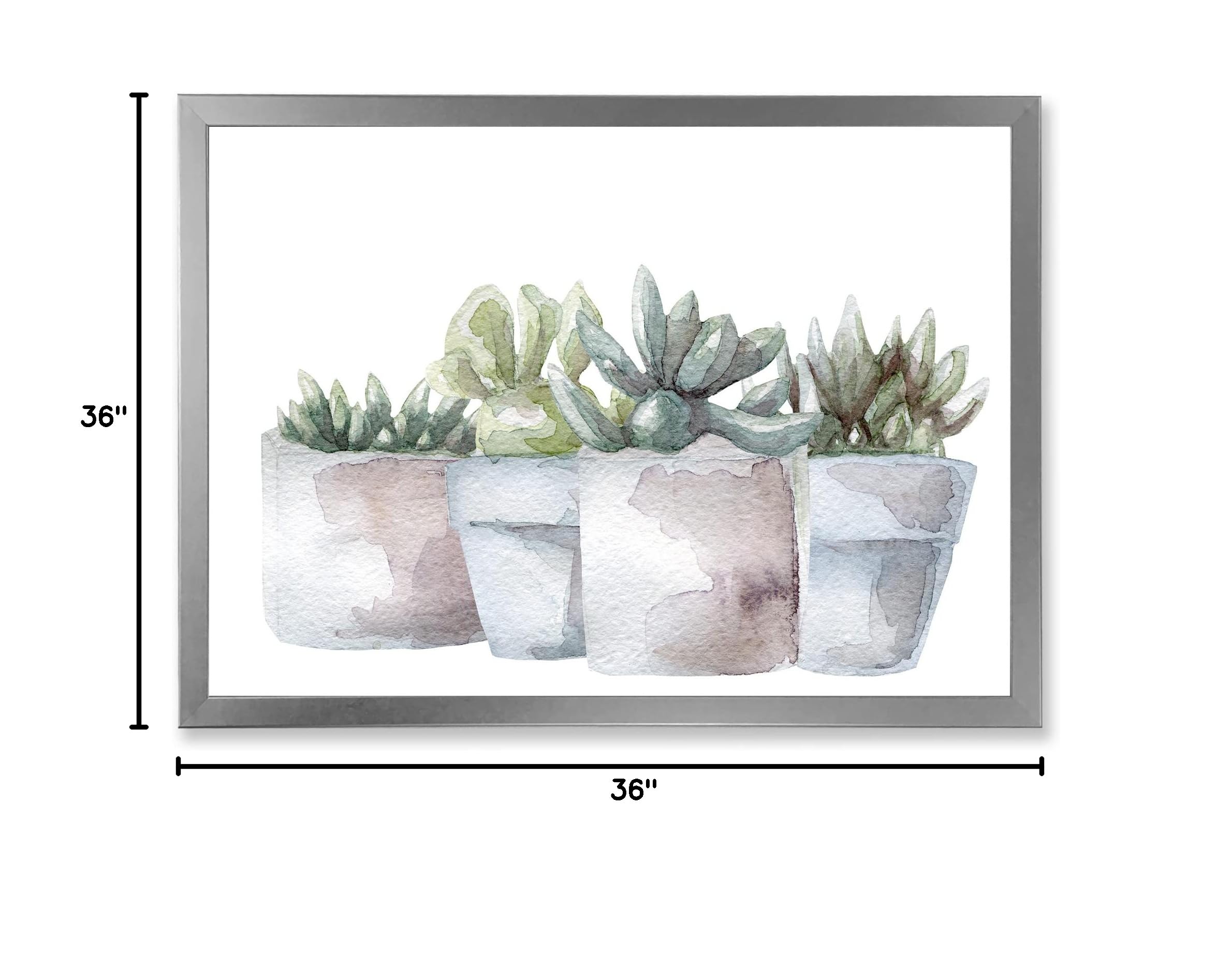 DesignQ Cactus and Succulent House Plants III - Farmhouse Style Framed Wall Art Decor for Living Room, Bedroom & Office