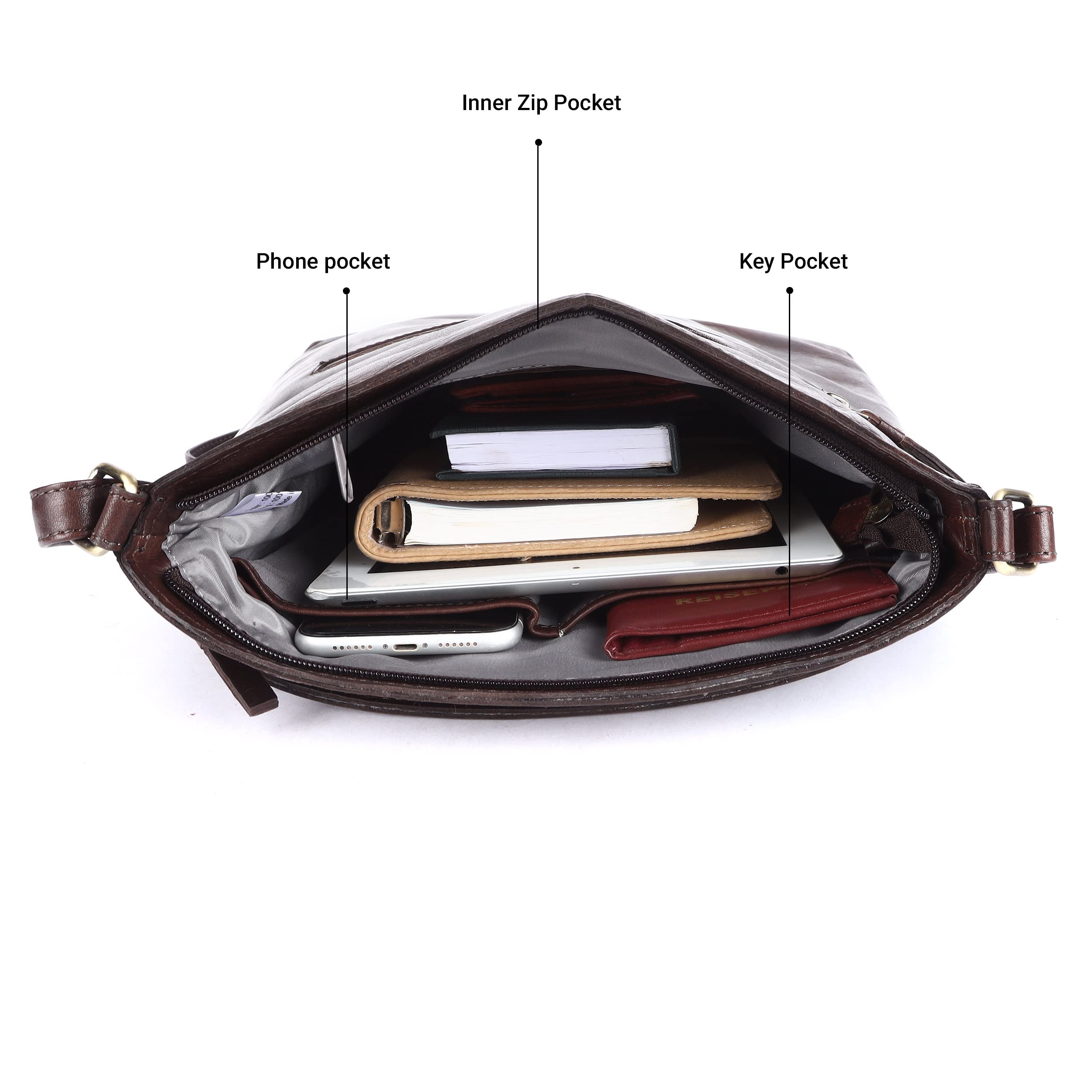 Premium Genuine Leather Women's Crossbody Bag - Large Soft Terry Triple Zip Sling Shoulder Purse for Work, Travel & Everyday Use