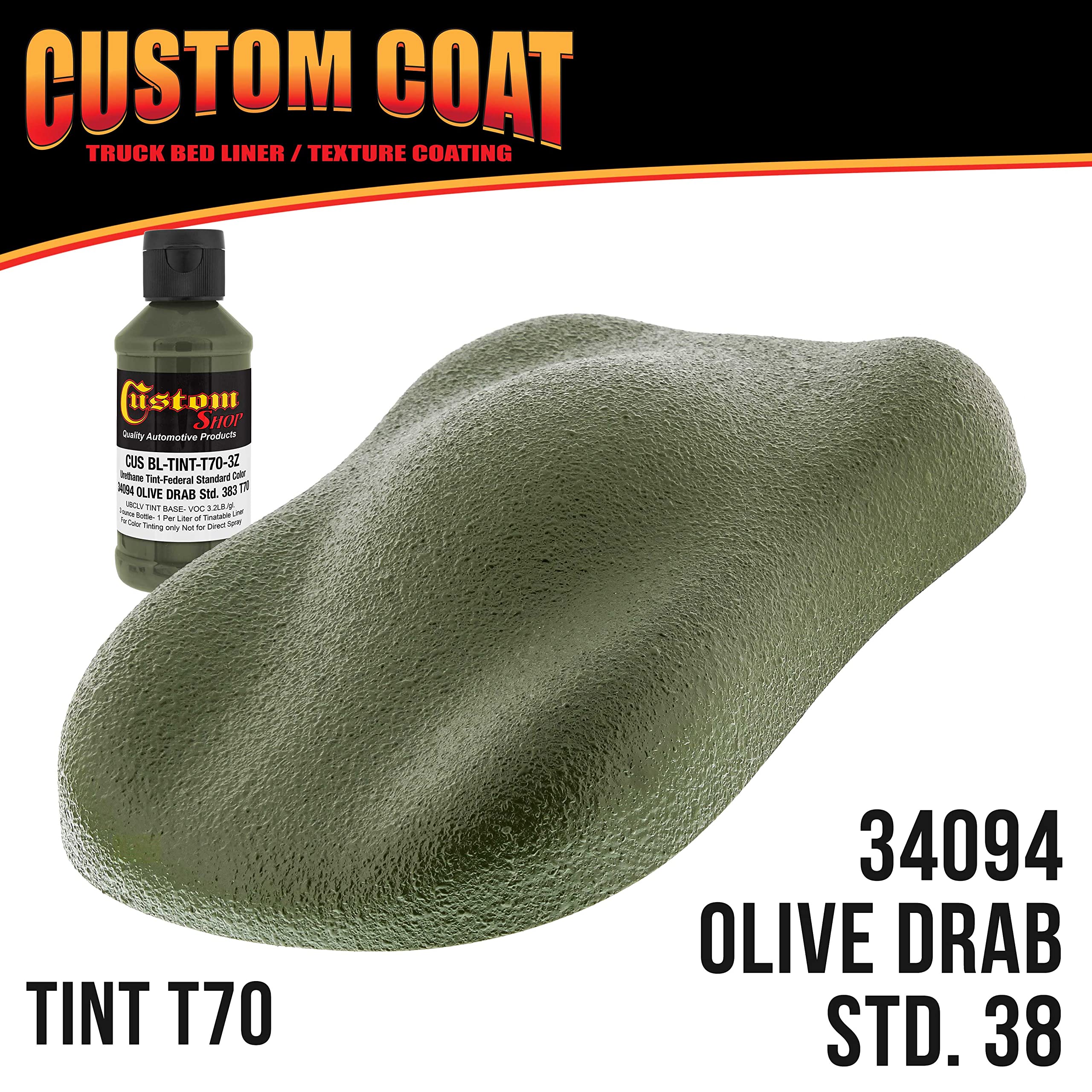 Federal Standard #34094 Olive Drab T70 Urethane Truck Bed Liner Kit - 1 Quart Roll-On, Brush-On or Spray-On Protective Coating with Roller Applicator | Durable Textured Finish for Cars, Trucks & Automotive Surfaces | Ideal for DIY Vehicle Protection & Off-Road Applications