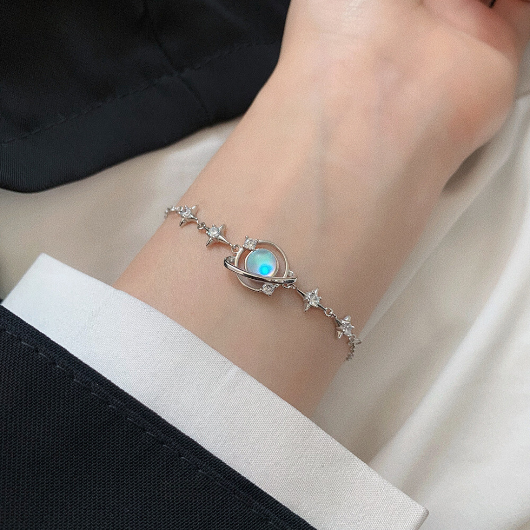 HB871 Sterling Silver Celestial Star Charm Bracelet for Women - Dainty Zodiac Jewelry Gift for Birthday, Anniversary & Everyday Wear