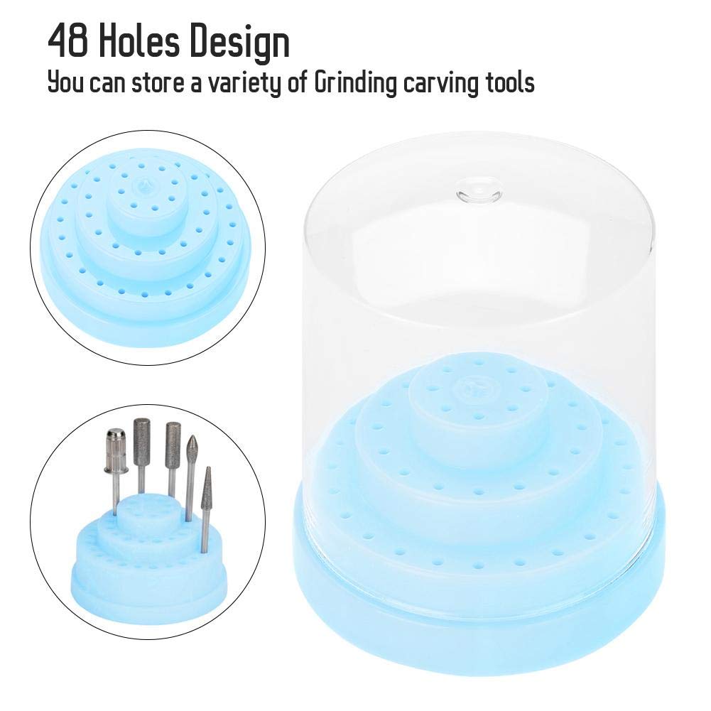 48 Holes Nail Drill Bit Holder - Plastic Nail Drill Bracket & Storage Box - Professional Drill Bit Display Organizer for Manicure & Pedicure (Blue) - Perfect for Salon, Home Nail Care & Travel Use