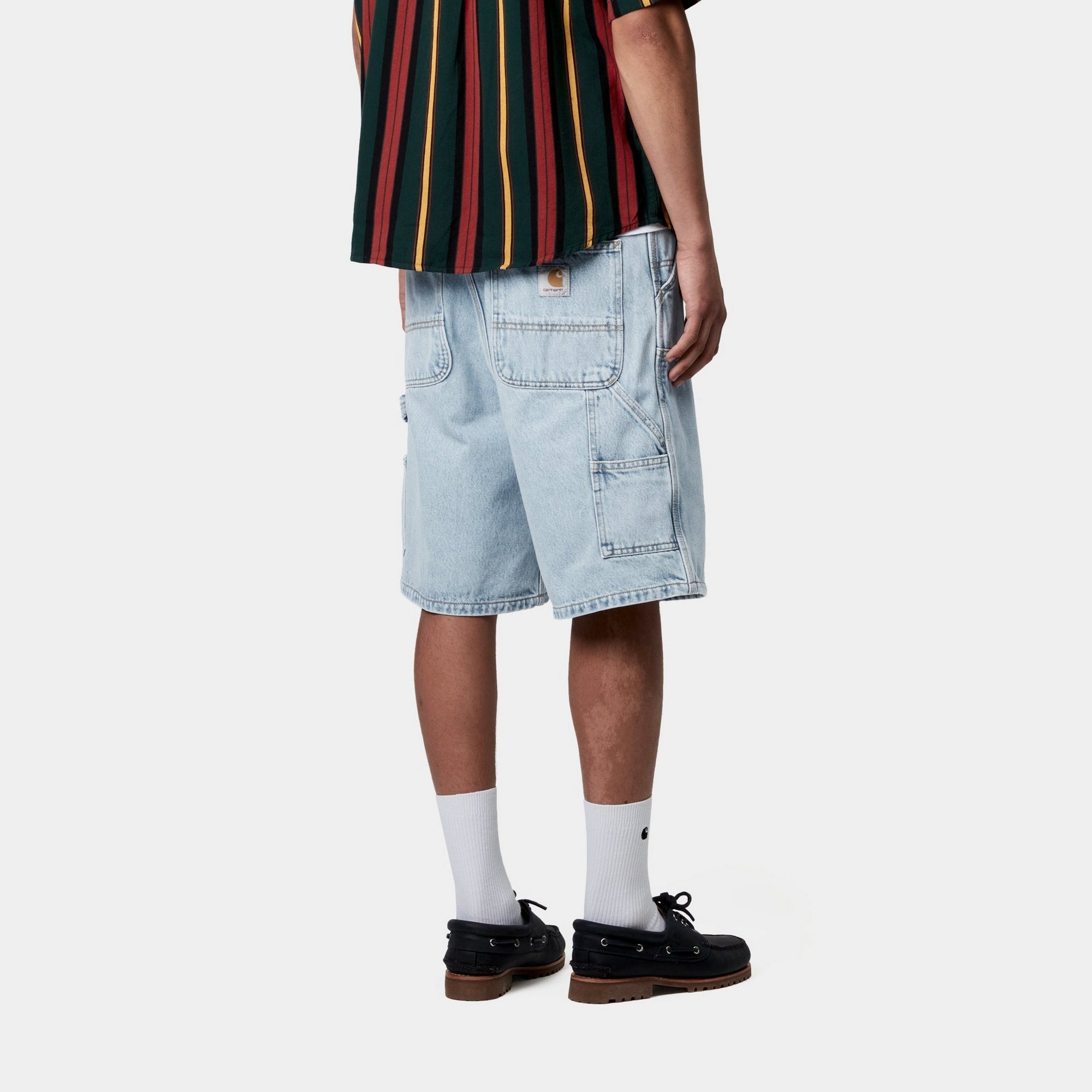 Double Knee Denim Shorts for Men - Heavy Stone Bleached Blue Jeans Shorts | Casual Streetwear, Summer Outfits & Beach Style