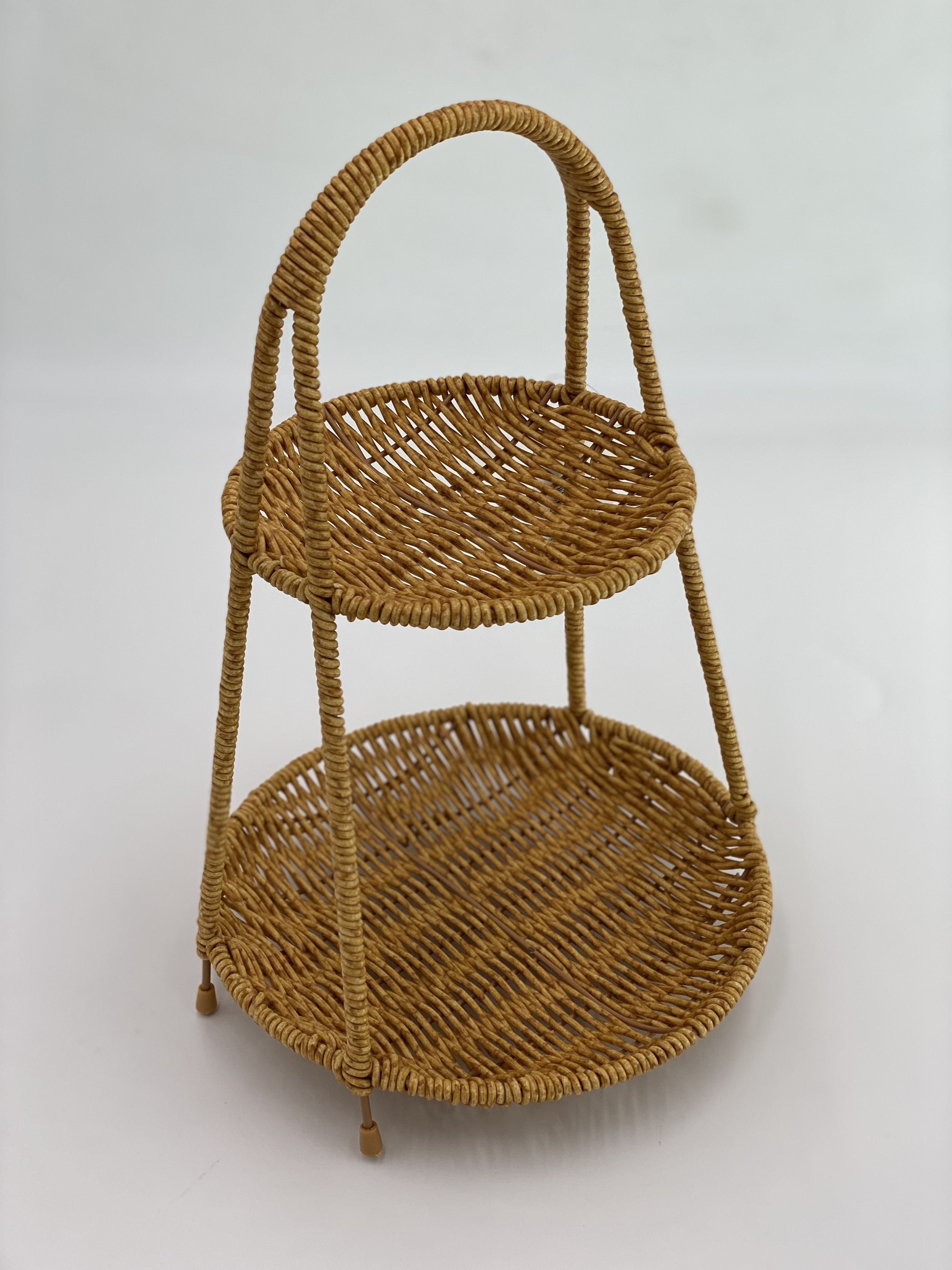 2-Tier Wooden Basket - Rustic Storage Organizer for Kitchen, Bathroom, or Living Room | Perfect for Fruits, Towels, and Home Decor