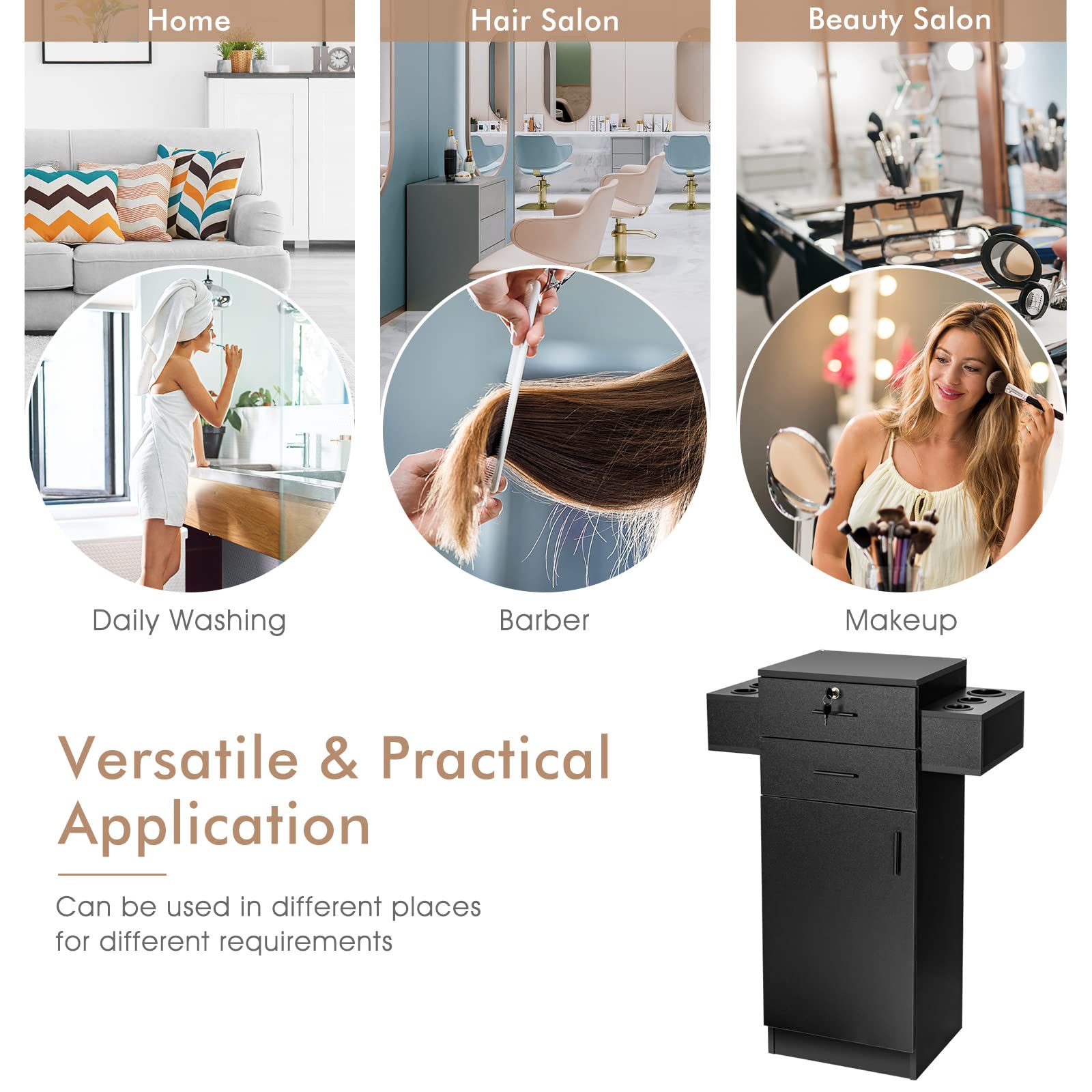 Giantex Salon Storage Cabinet with 6 Hair Dryer Holders, 2 Drawers & Large Cabinet - Professional Beauty Salon Organizer for Hair Stylists, Barber Stations & Spa Equipment (Black) | Perfect for Salon Organization, Styling Tools Storage & Clutter-Free Workspace