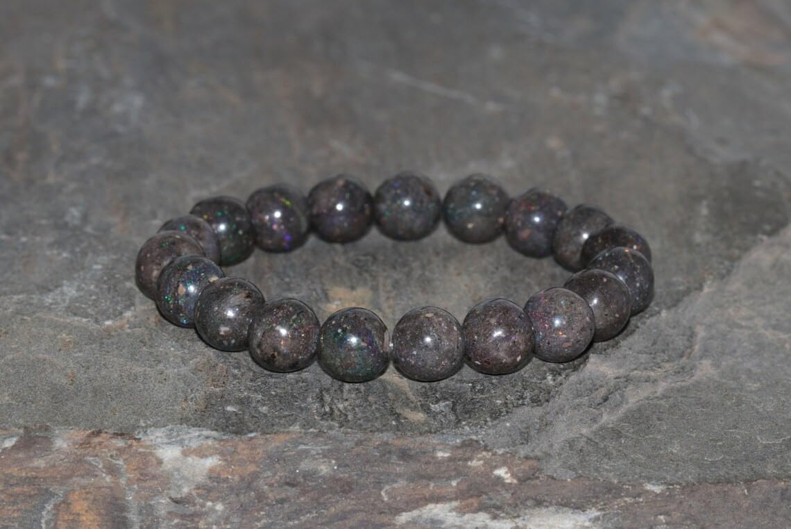 8mm Natural Australian Dark Opal Beaded Bracelet - Unisex Black Fire Opal Gemstone Jewelry for Men & Women | Perfect Gift for Birthday, Anniversary & Special Occasions