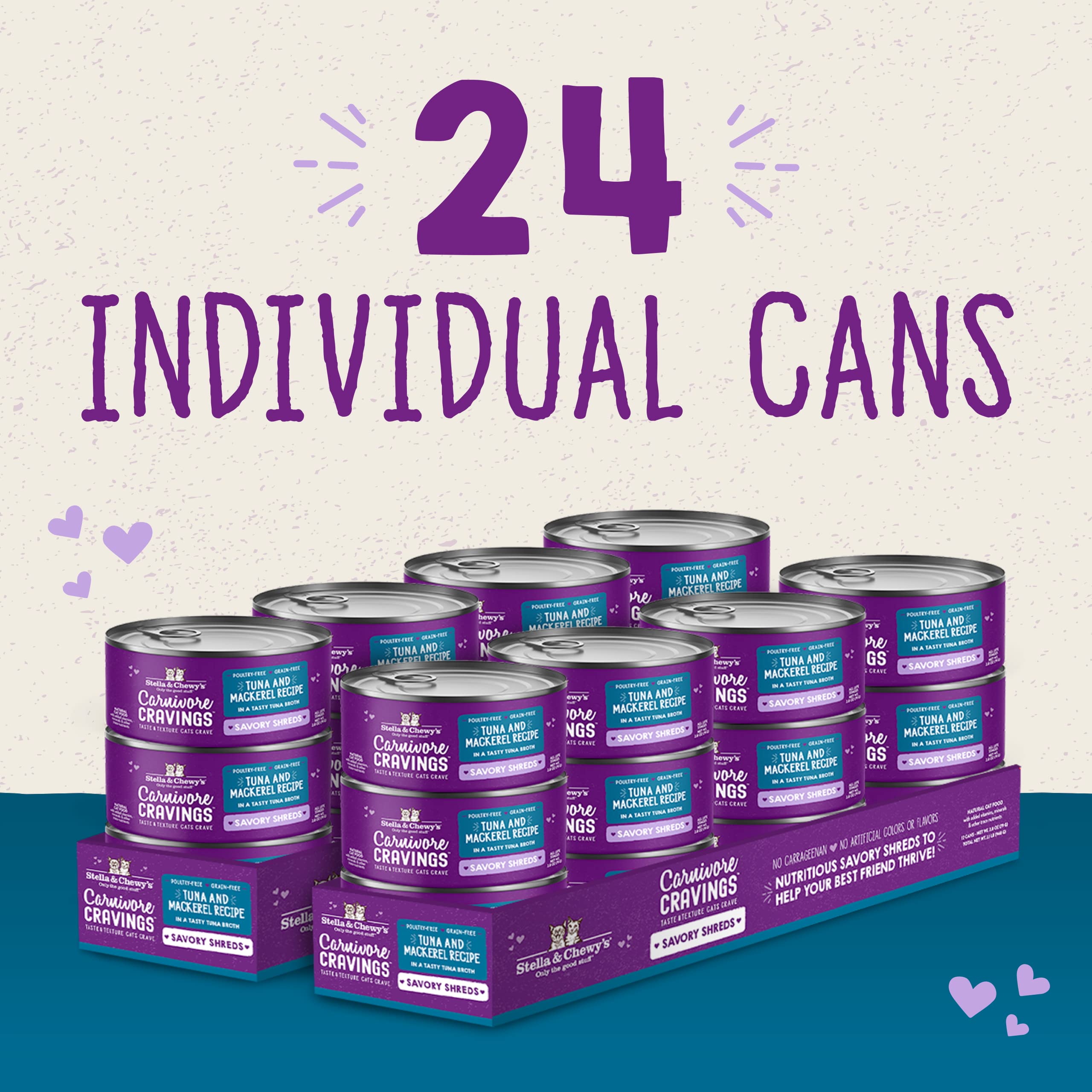 Stella & Chewy's Grain-Free Protein Rich Wet Cat Food - Wild-Caught Tuna & Mackerel Recipe in 2.8oz Cans (Pack of 24) | High Protein Cat Food for Adult & Senior Cats | Perfect for Picky Eaters & Mealtime Enrichment