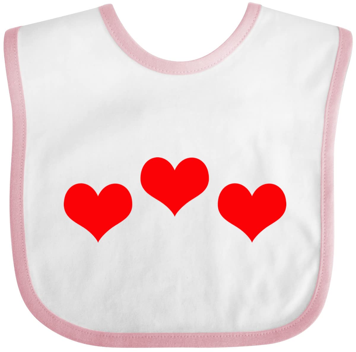 Inktastic 3 Red Hearts Baby Bib - Soft Cotton Drool Bib for Infants & Toddlers - Perfect for Feeding, Teething, and Everyday Use - Cute Valentine's Day or Mother's Day Gift Idea