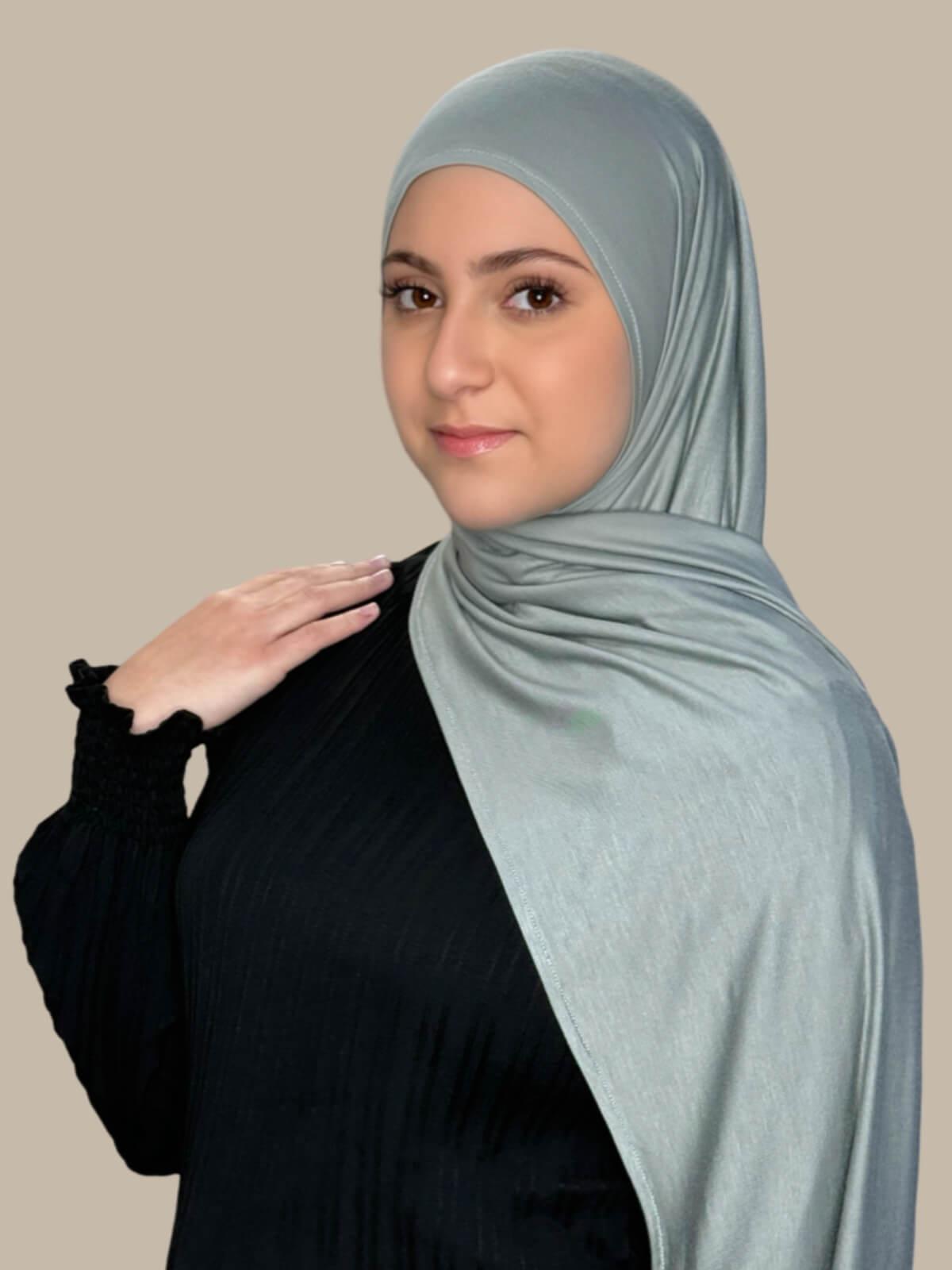 Modish Girl Pre Sewn Jersey Hijab - Stone Green | Soft & Comfortable Muslim Headscarf for Women | Perfect for Daily Wear, Work & Prayer