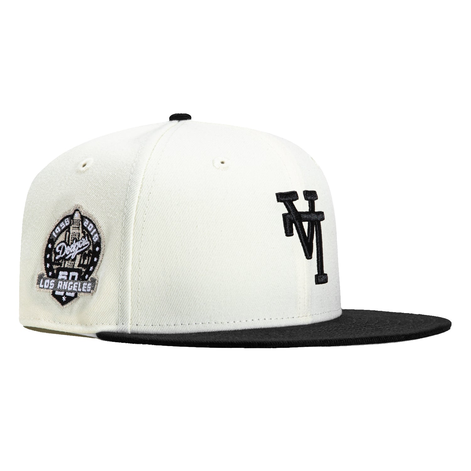 New Era 59Fifty Los Angeles Dodgers 60th Anniversary Patch Upside Down Snapback Hat - White & Black - Perfect for Baseball Games, Sports Events & Streetwear Fashion