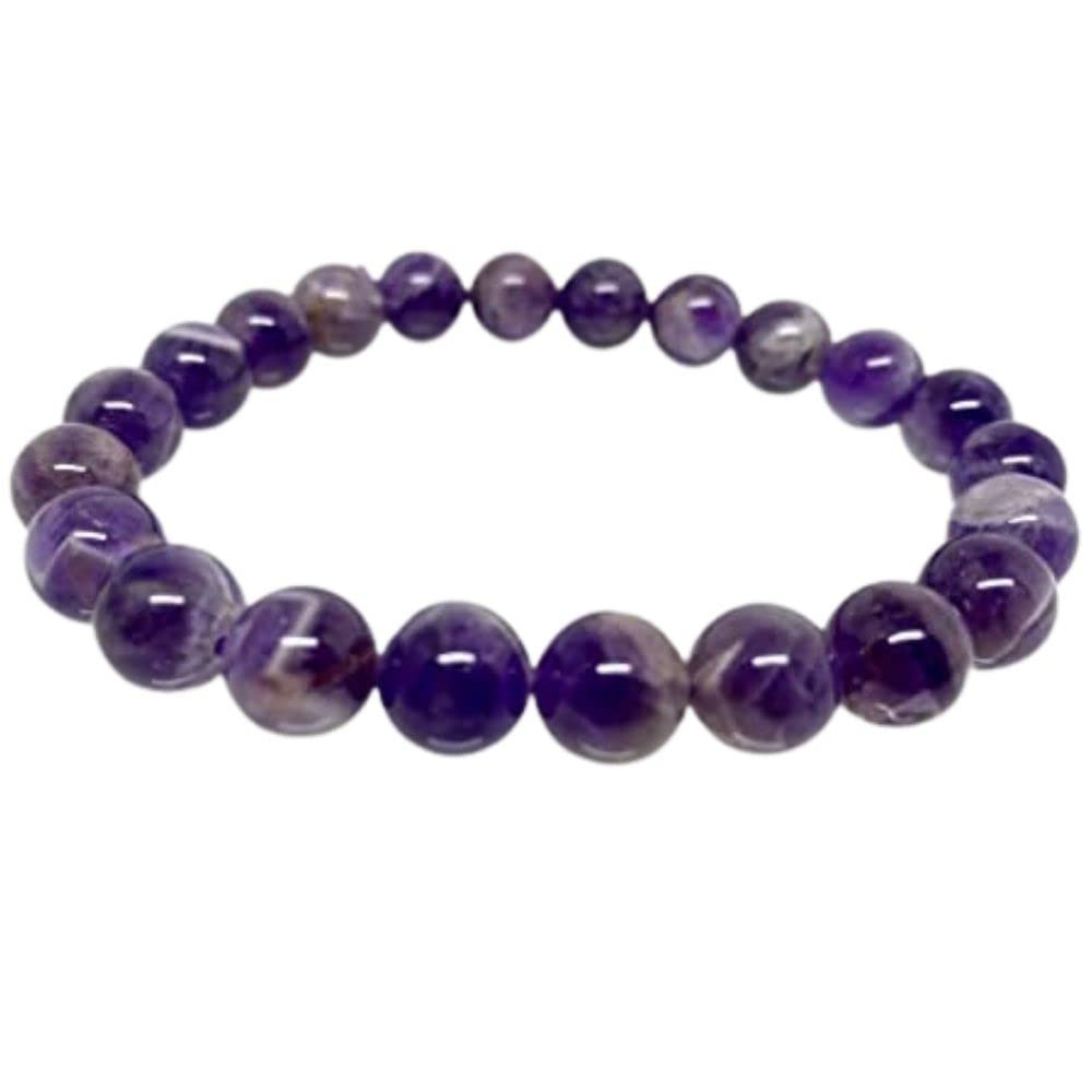Soothing Amethyst Crystal Bracelet for Women & Men - 8mm Round Stone Beaded 7.5-Inch Stretch Chakra Healing Bracelet - Anxiety Relief & Positive Energy Spiritual Jewelry - Perfect Calming Gift for Meditation, Yoga & Stress Relief