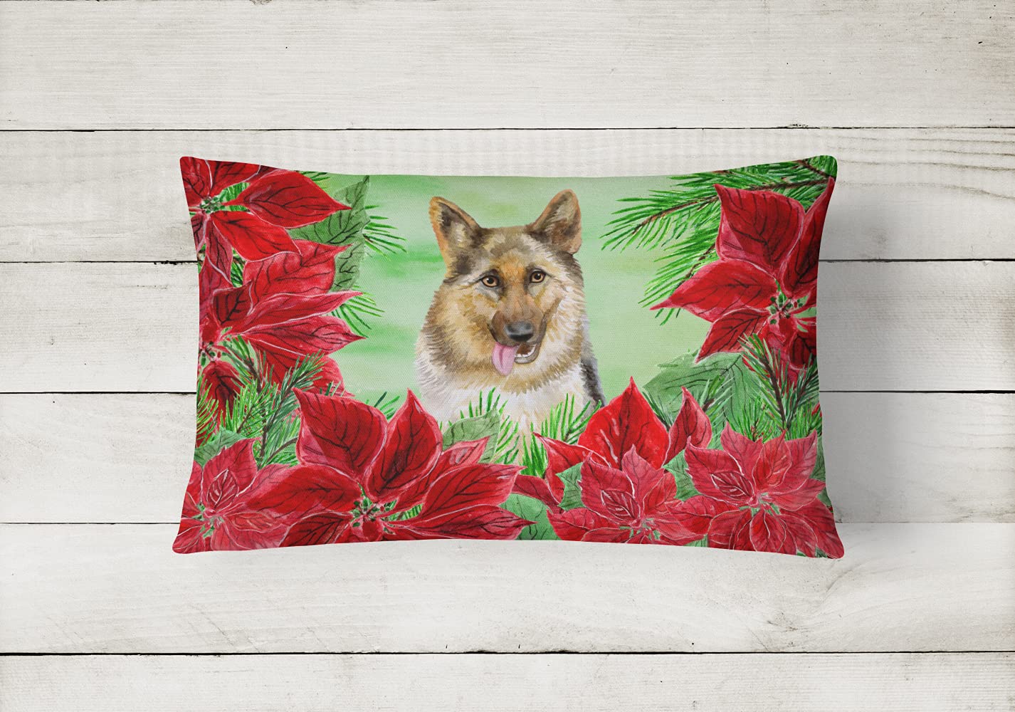 German Shepherd Poinsettia Decorative Throw Pillow - 100% Machine Washable Indoor/Outdoor Couch, Bed & Patio Pillow Cover | Perfect for Holiday Home Decor, Living Room Accent & Pet Lover Gifts