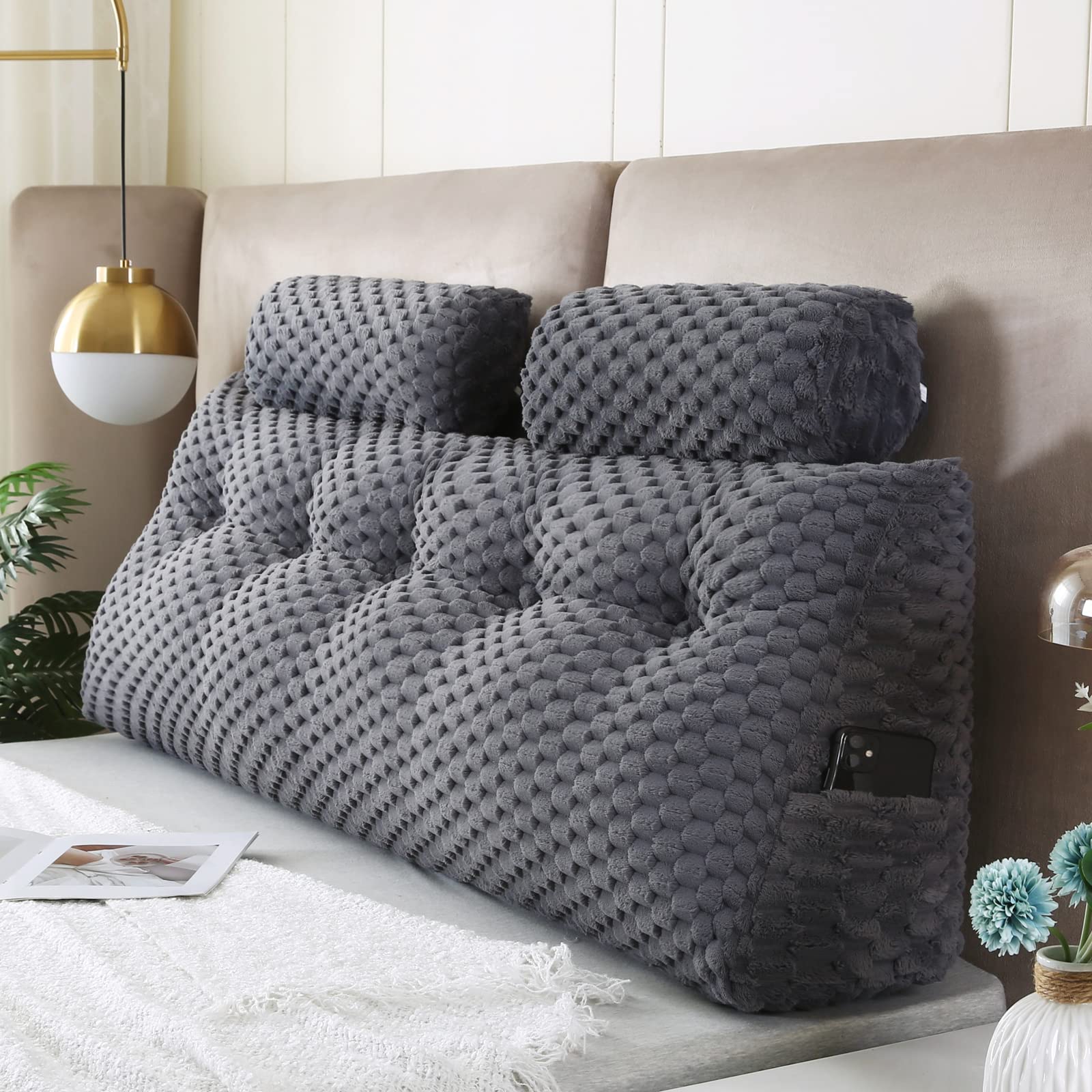 Wedge Headboard Pillow Set - 2 Bolster Pillows for Bed Rest, Reading & Back Support | Comfortable Backrest Positioning Cushion for Sitting in Bed, Sofa or Floor