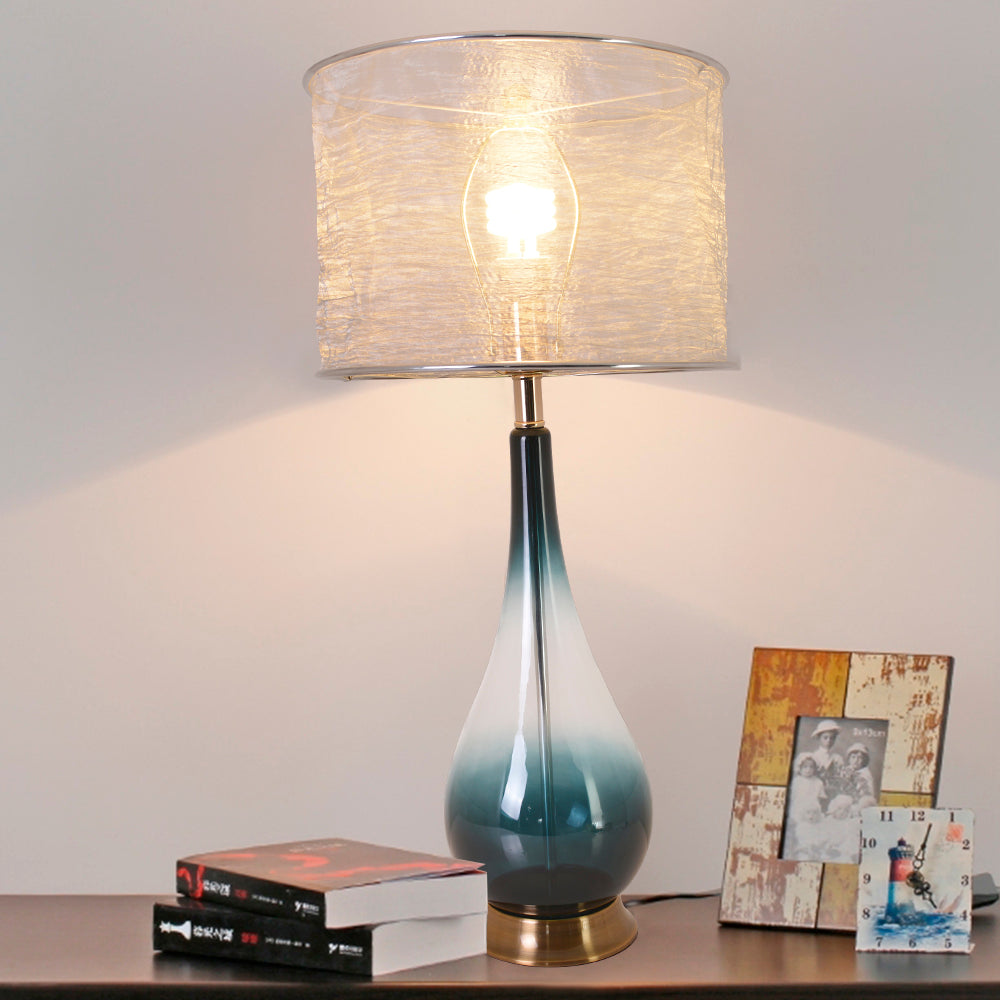 Tulip Big Translucent Silver Ombre Glass Table Lamp - Set of 2 Modern Bedside Lamps for Living Room, Bedroom & Office Decor