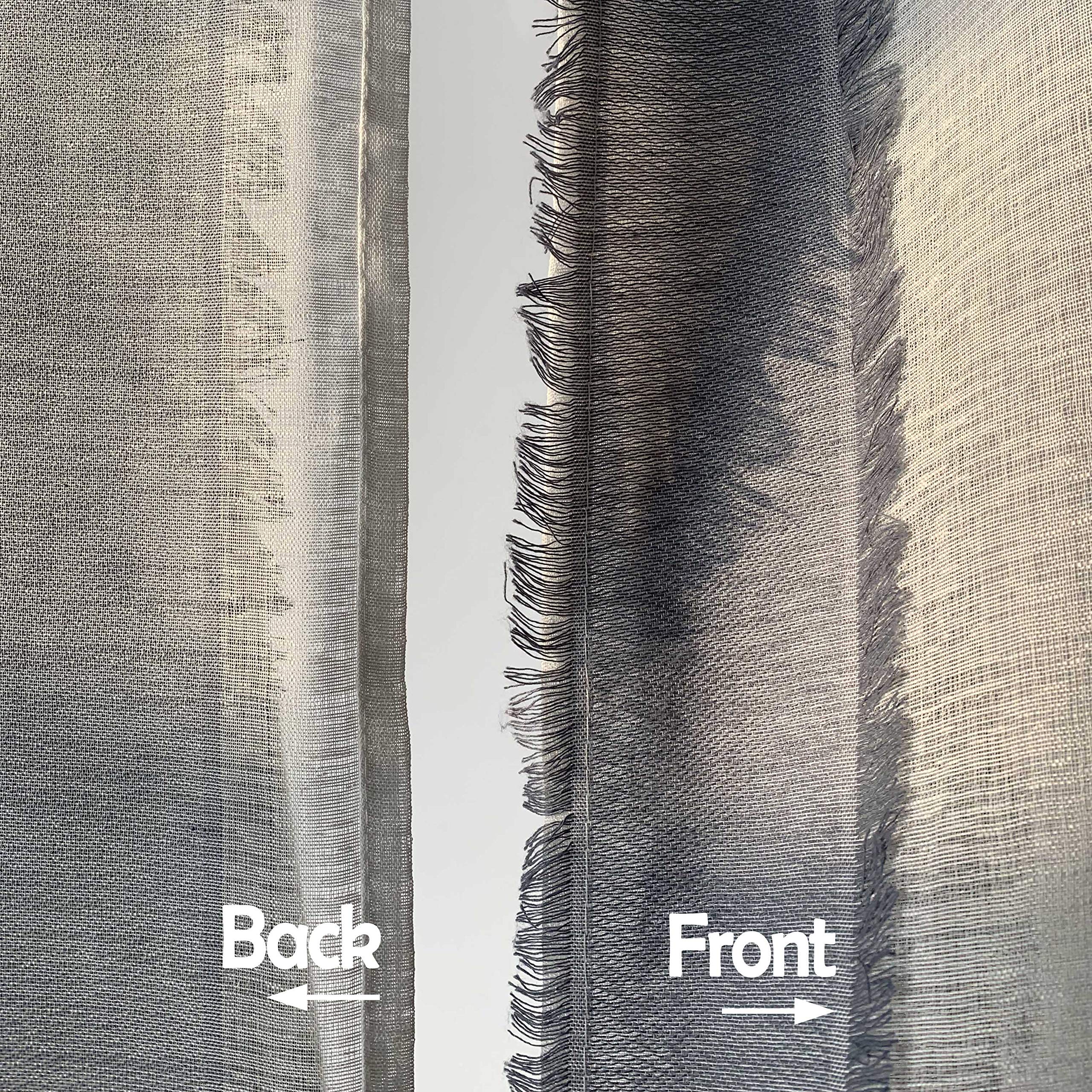 Steel Blue & White Striped Farmhouse Kitchen Curtains - 36 Inch Length Sheer Cafe Curtains with Boho Tassels (38