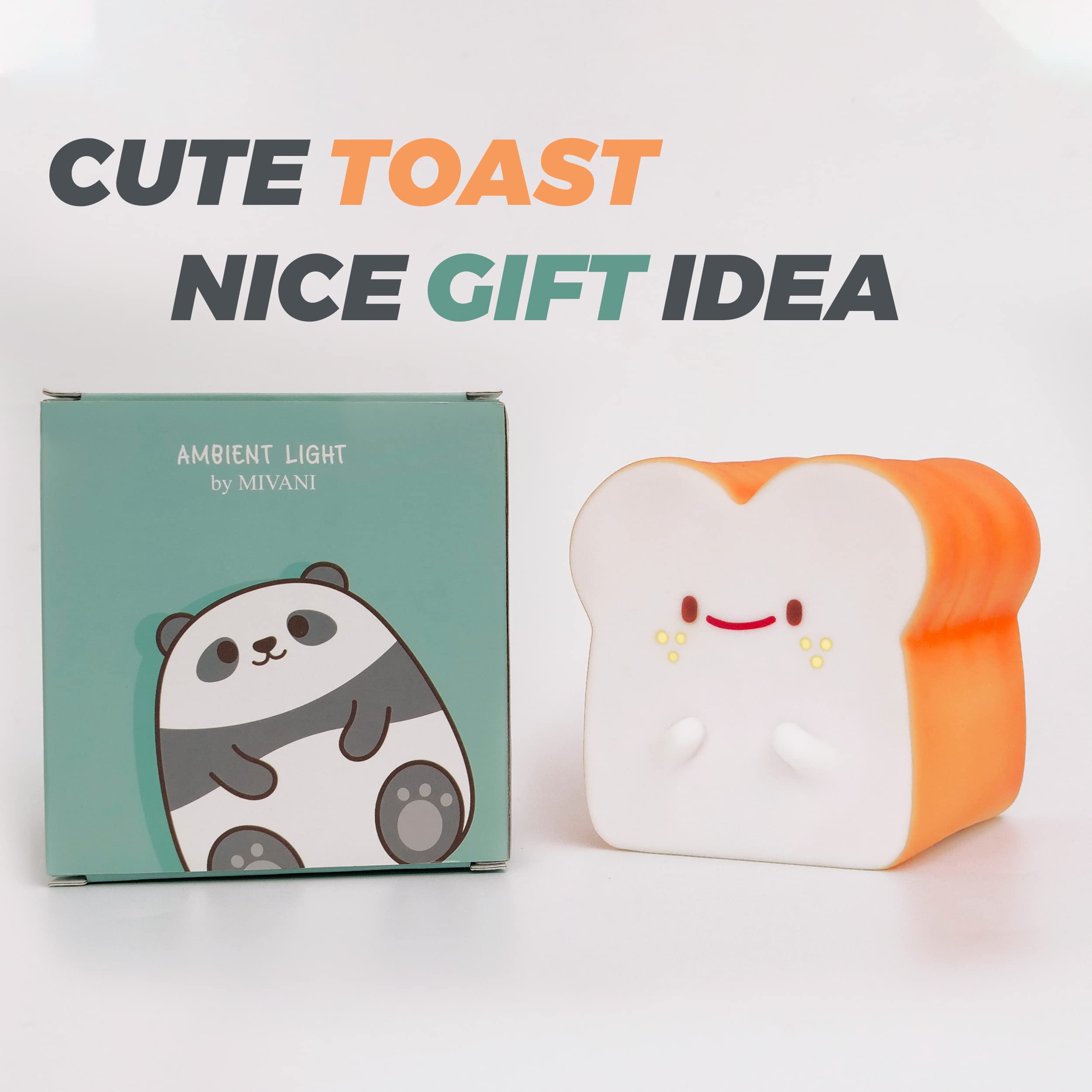 Baby Night Light - Cute Bread Toast LED Lamp for Kids Room with Timer Auto Shutoff, AAA Battery Operated Silicone Nightlight, Kawaii Bedroom Decor - Perfect for Nursery, Toddler Sleep Aid & Birthday Gifts for Teen Girls