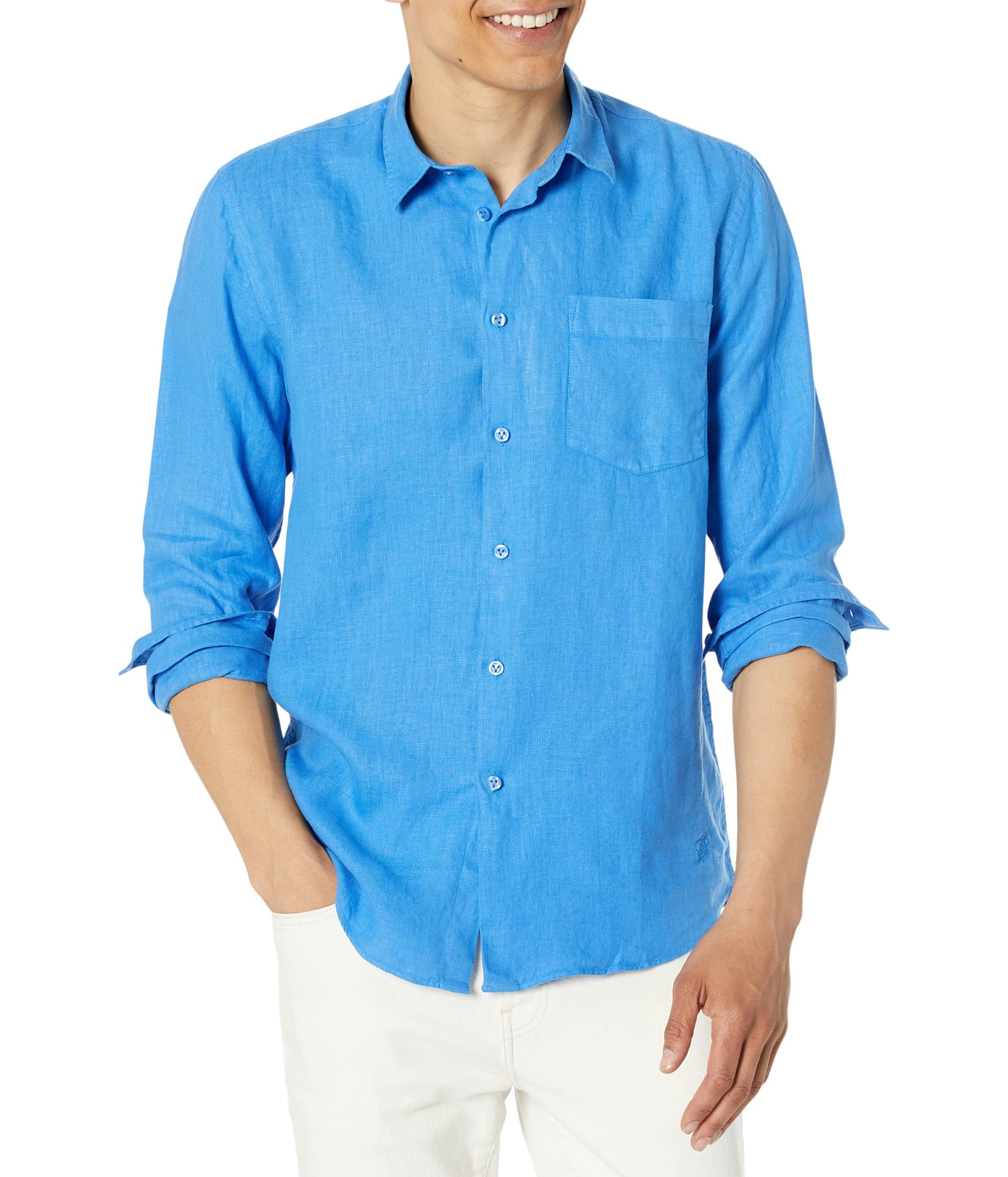 Vilebrequin Caroubis Solid Linen Shirt for Men - Lightweight Summer Casual Button Down Shirt - Beach, Vacation & Outdoor Wear